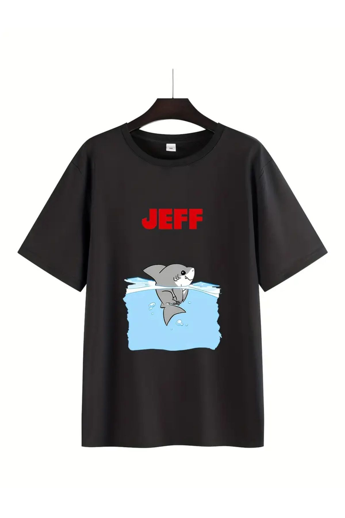 LUNAVISTA Jeff Shark Baskılı Bisiklet Yaka Kısa Kol T-shirt
