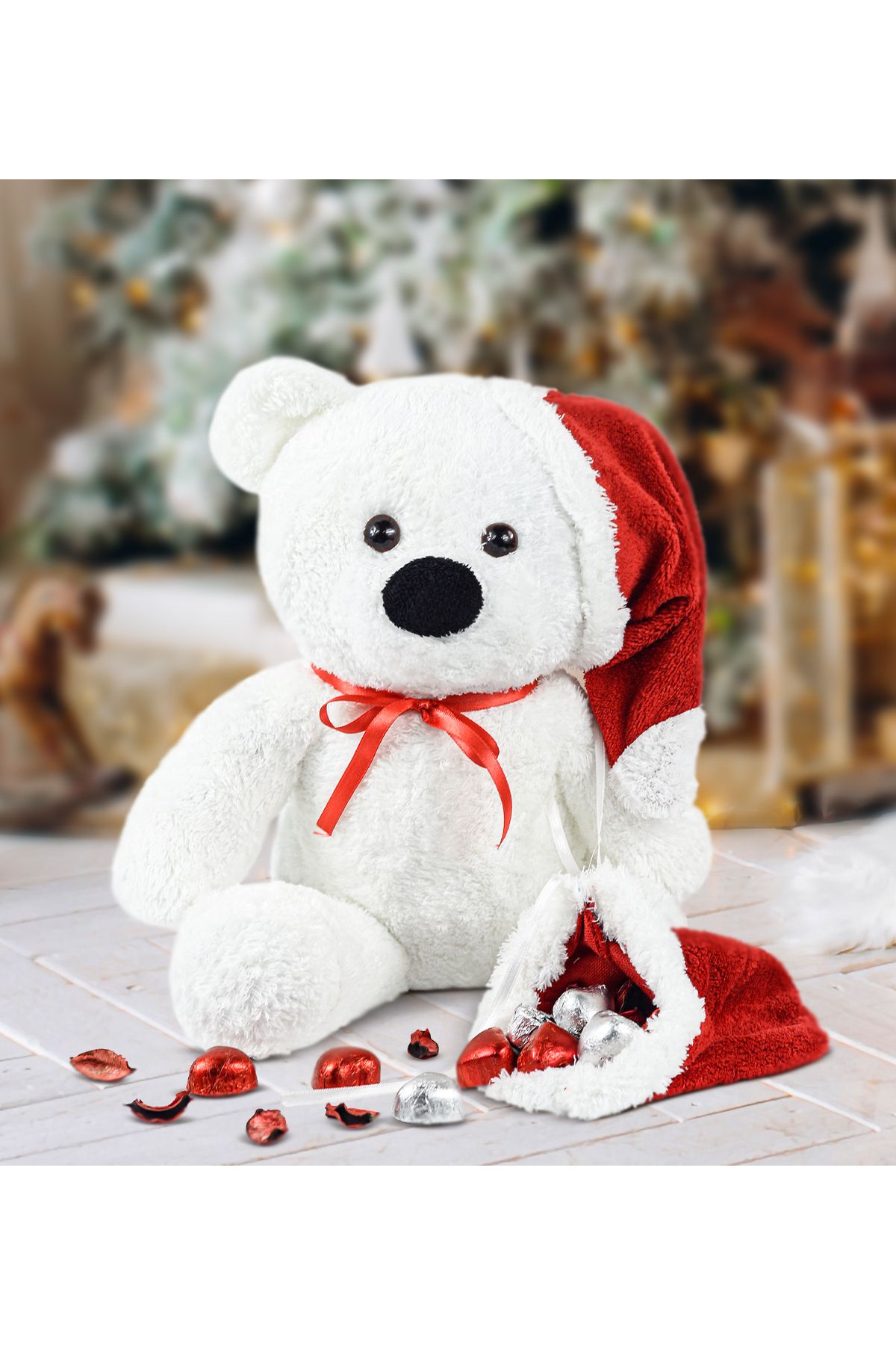 Özgüner Oyuncak 55 Cm Noel Baba Şapkalı Ayıcık (%100 Yerli)