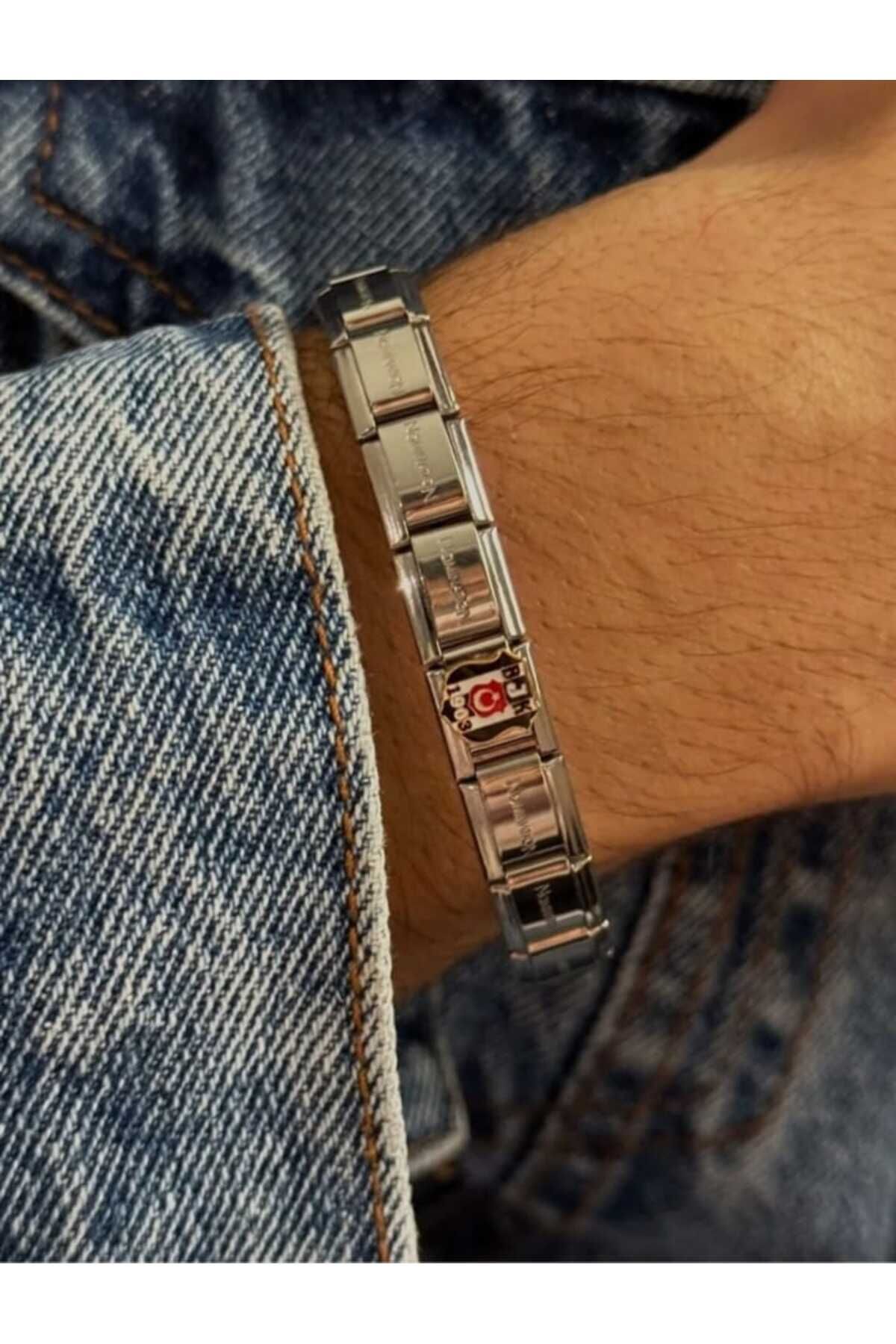 MSBTAKI stainless steel 316L Çelik Gümüş Renk BJK Model Taraftar Bileklik