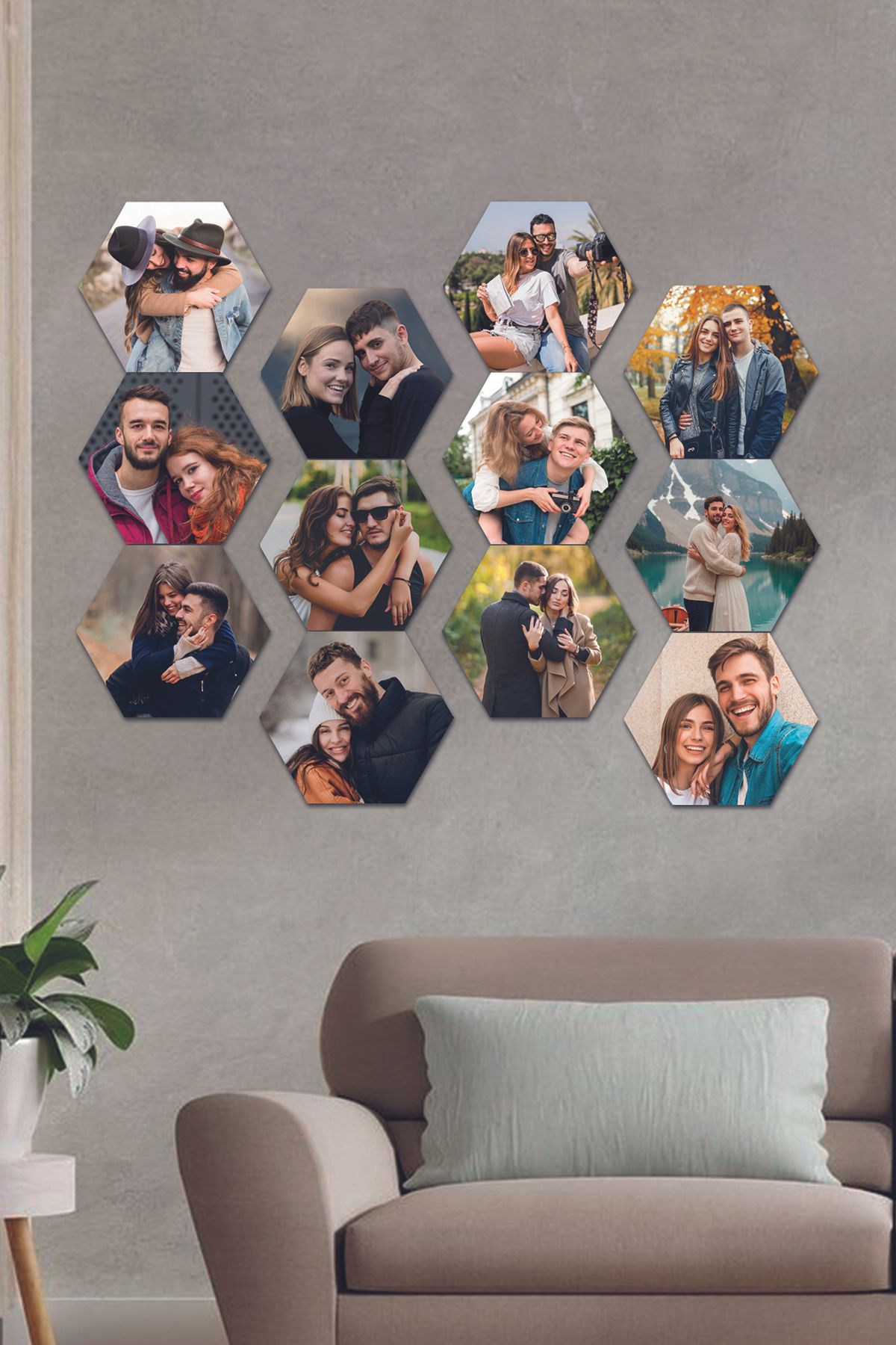 Fotomcity Kişiye Özel 12 Fotoğraflı Altıgen Mdf Tablo