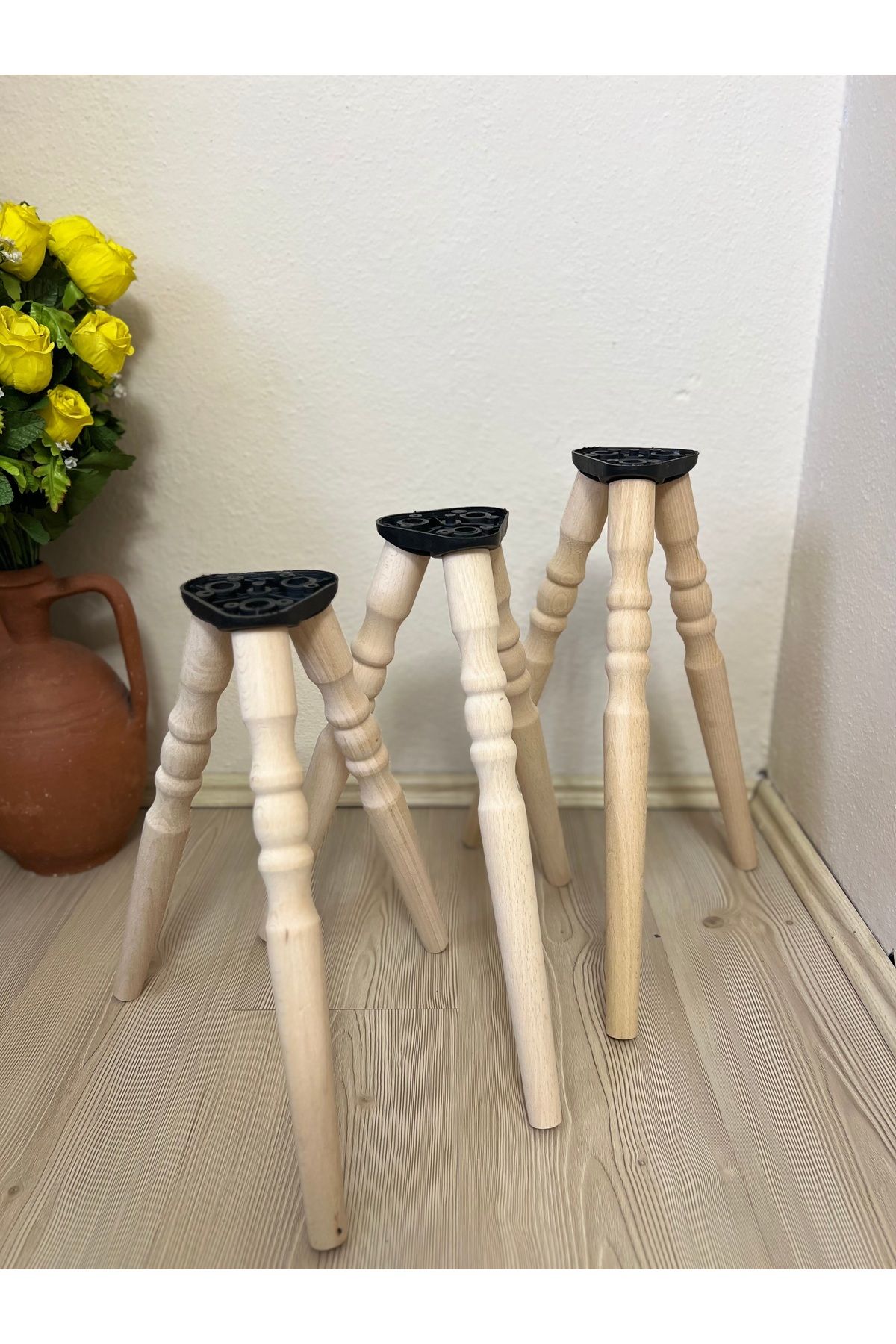 HAMADEX Ham 38–41–44 cm Torna Ahşap Mobilya Ayağı – 3’lü (Sehpa, Dresuar, Aparatları ve Vidalar Dahil