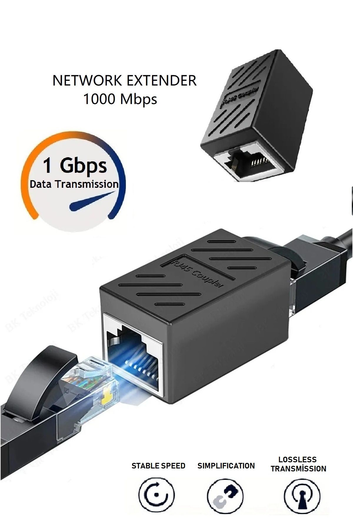 Vwin İnternet Kablosunu Uzatma Aparatı Ethernet RJ45 Jak Ekler Birleştirir Gigabit Cat5 Cat6 (1 Adet)