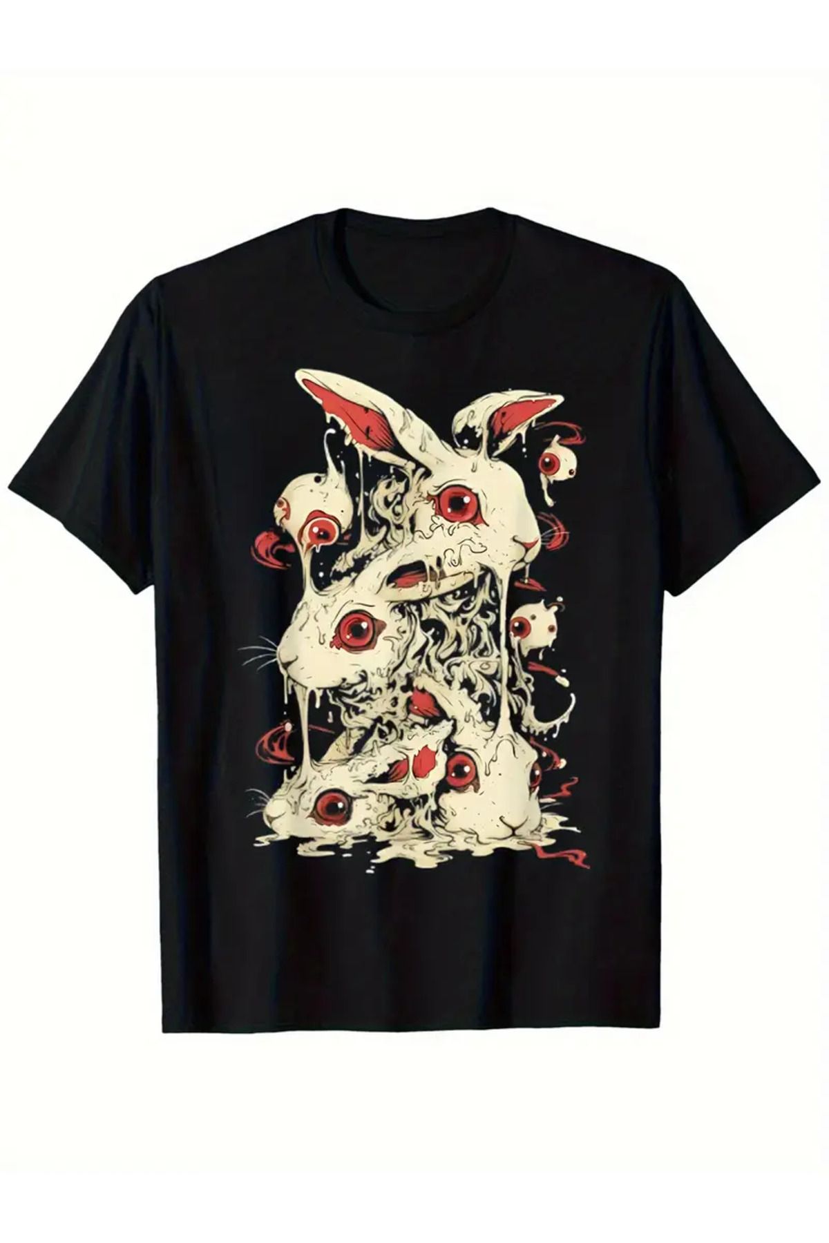 LUNAVISTA Melting Rabbit Baskılı Bisiklet Yaka Kısa Kol T-shirt