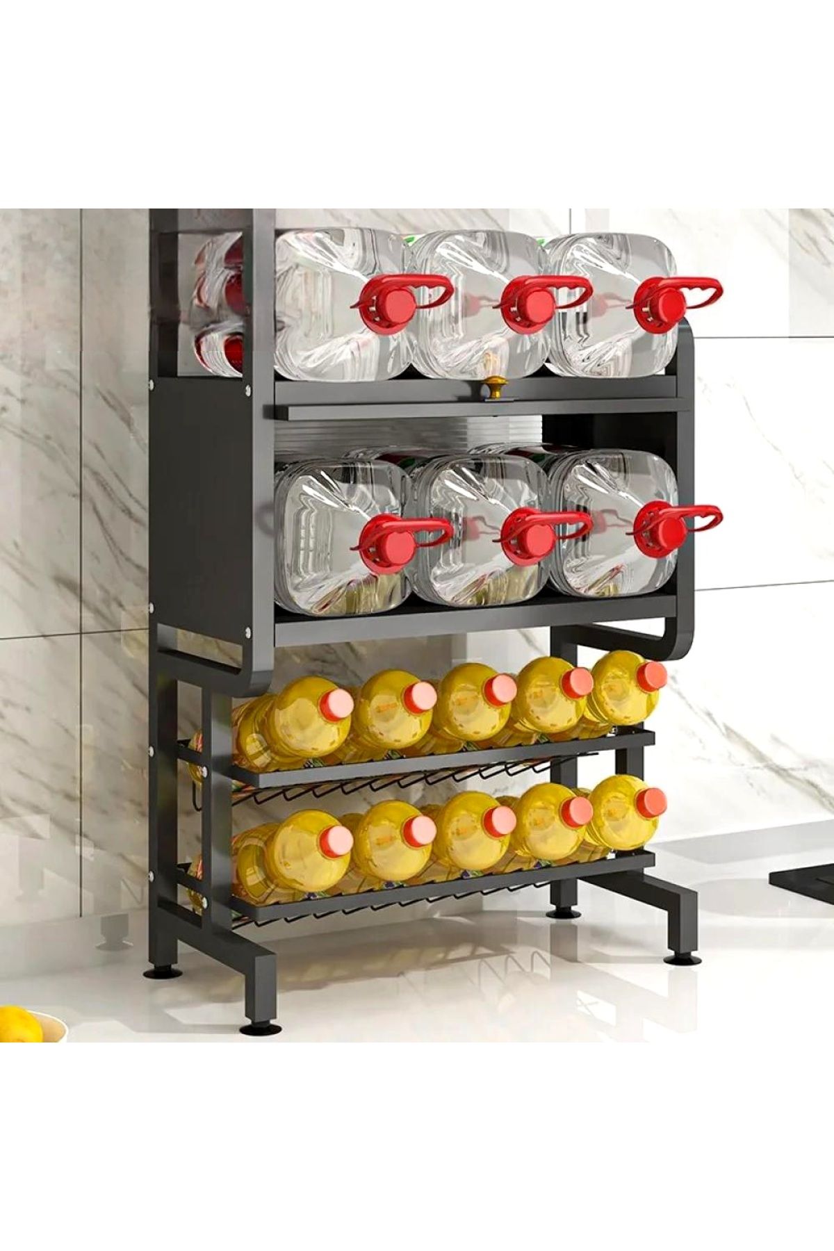 Un-Multi-level kitchen storage with tool holder and shelves for storing oils and spices, black 3