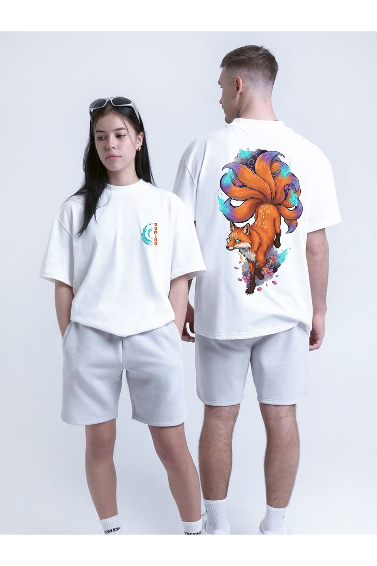Plaza Butik Nine Tail Fox Gumiho Baskılı Unisex Oversize T-shirt