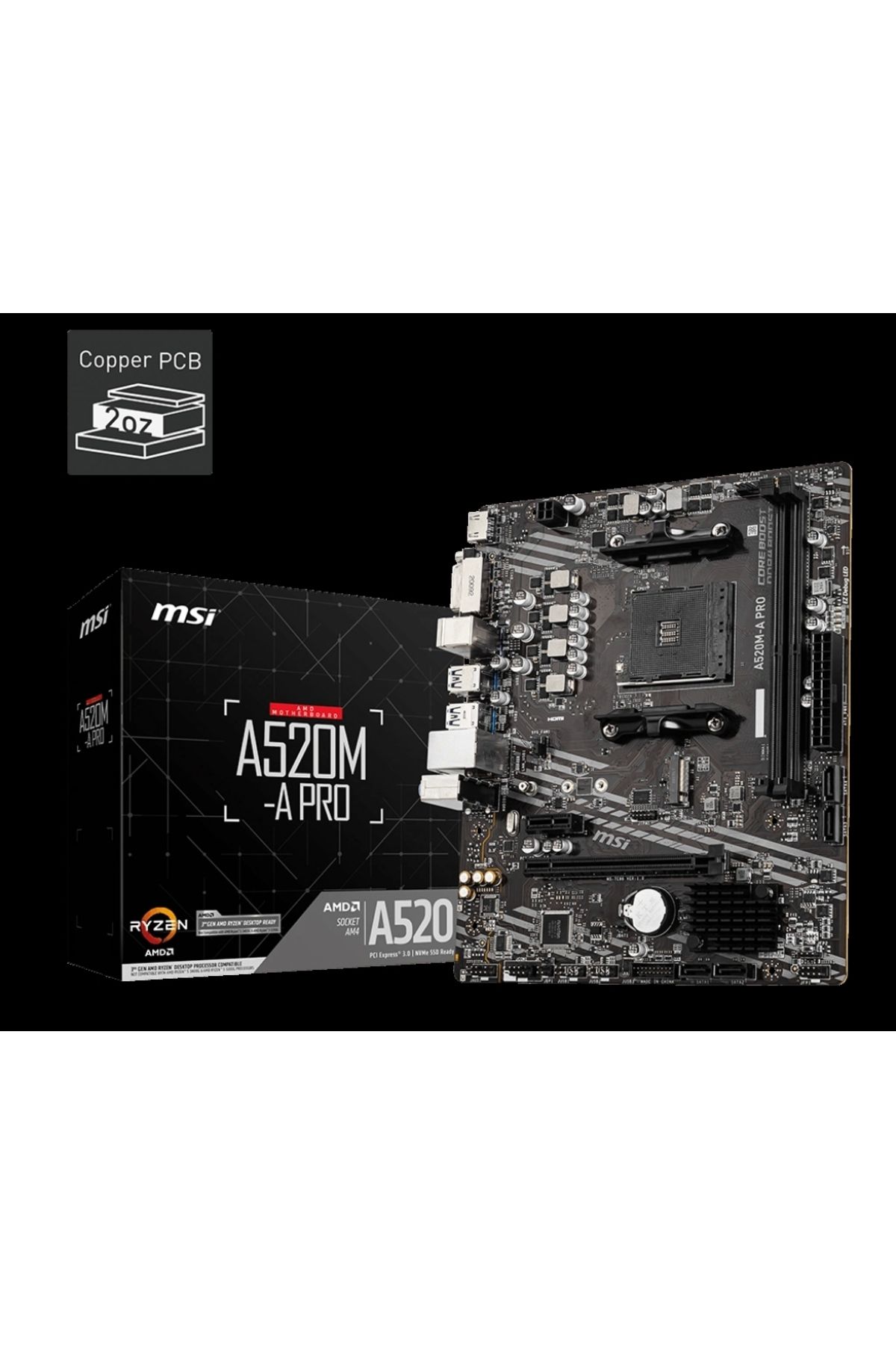 ShopNova MSI A520M-A PRO DDR4 4600MHZ 1XHDMI 1XDVI 1XM.2 USB 3.2 MATX AM4 (AMD AM4 5000/4000 /3000 SERİSİ İLE