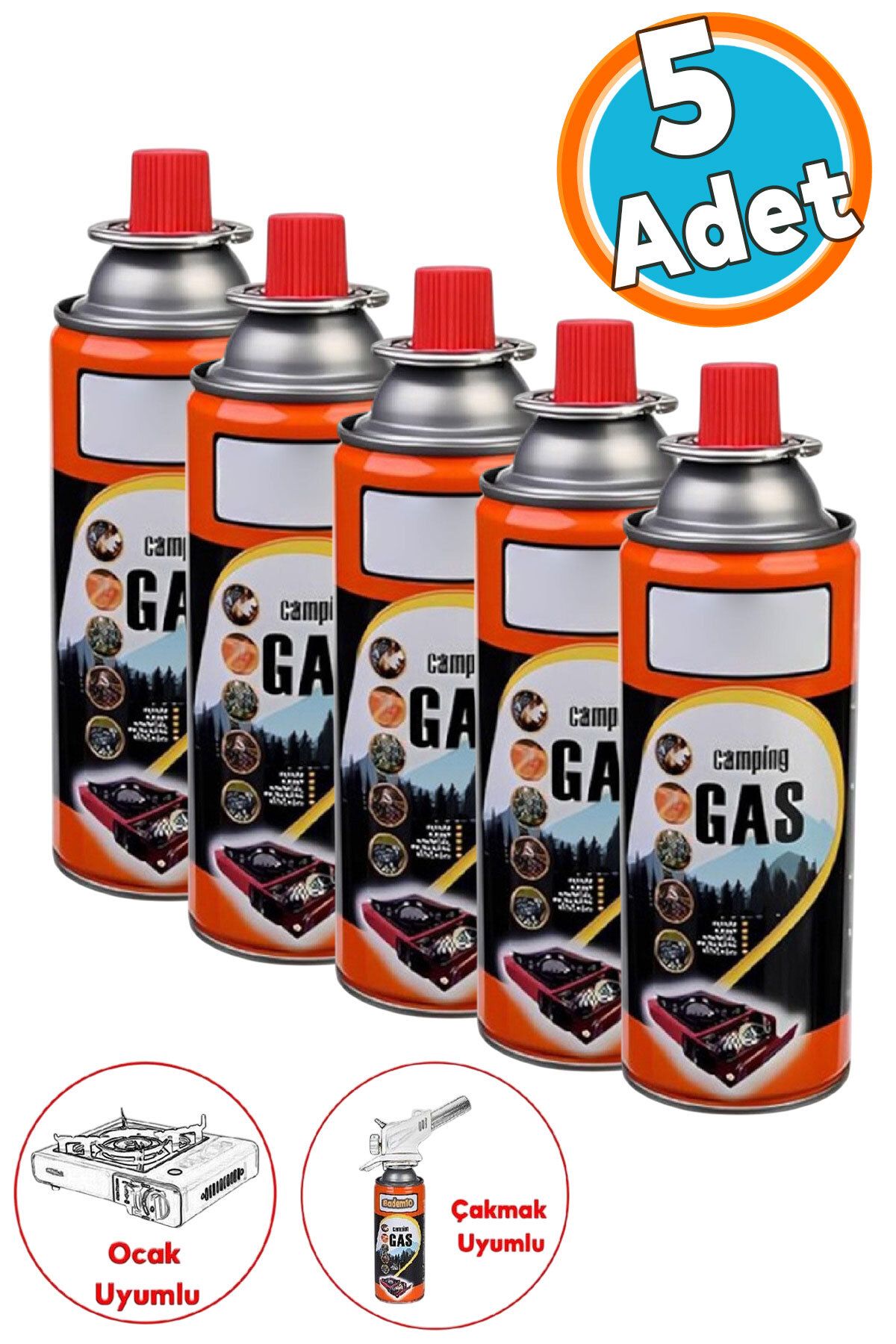 NZB Kamp Gazı Bütan Propan Gaz Tüpü Portatif Ocak Kartuşu Tek Kullanımlık Pürmüz 400 ml 5 Adet