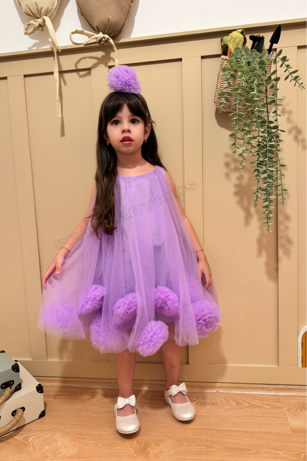 penu baby kids Lila Kolsuz Etek Ucu Ponponlu Ve Ponpon Taçlı Kız Bebek & Kız Çocuk Elbise - Lara fotoğrafı 7 (önizleme)
