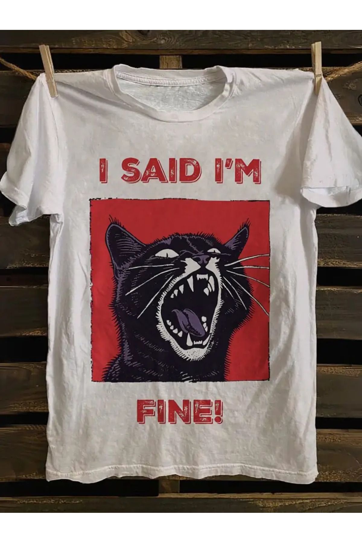 LUNAVISTA I Said Am Fine Baskılı Bisiklet Yaka Kısa Kol T-shirt