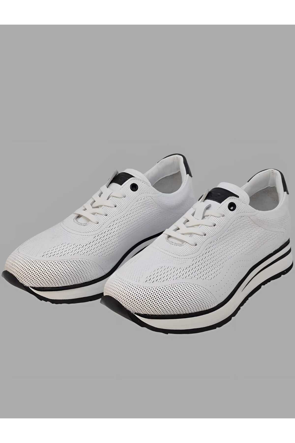 Luglio Shoes Hakiki Beyaz Deri Baskılı Erkek Sneaker