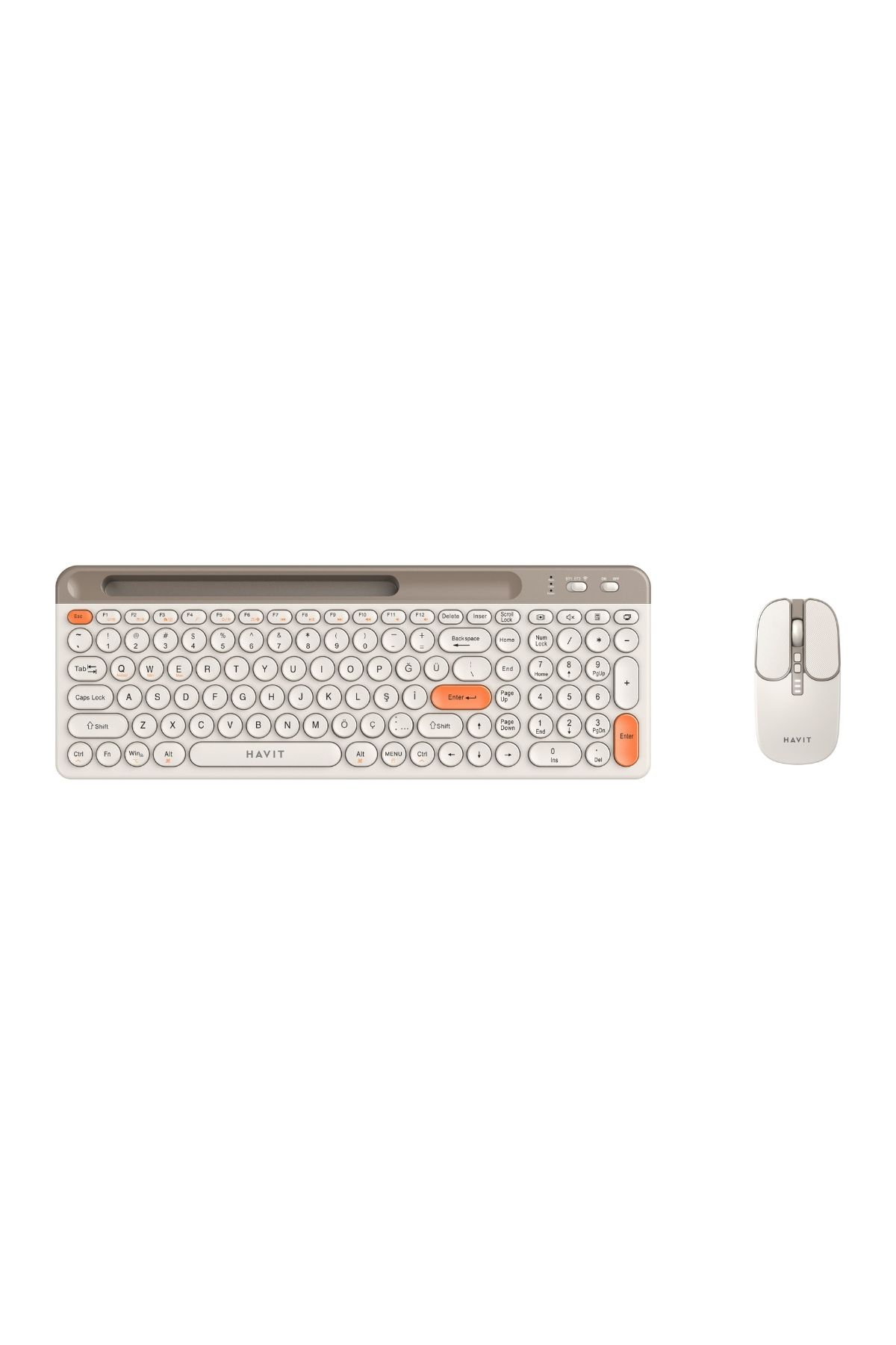 Havit Kb835wb Kablosuz Klavye Ve Mouse Seti | Türkçe Q | Bluetooth 2.4ghz | Sessiz Tuş - Bej