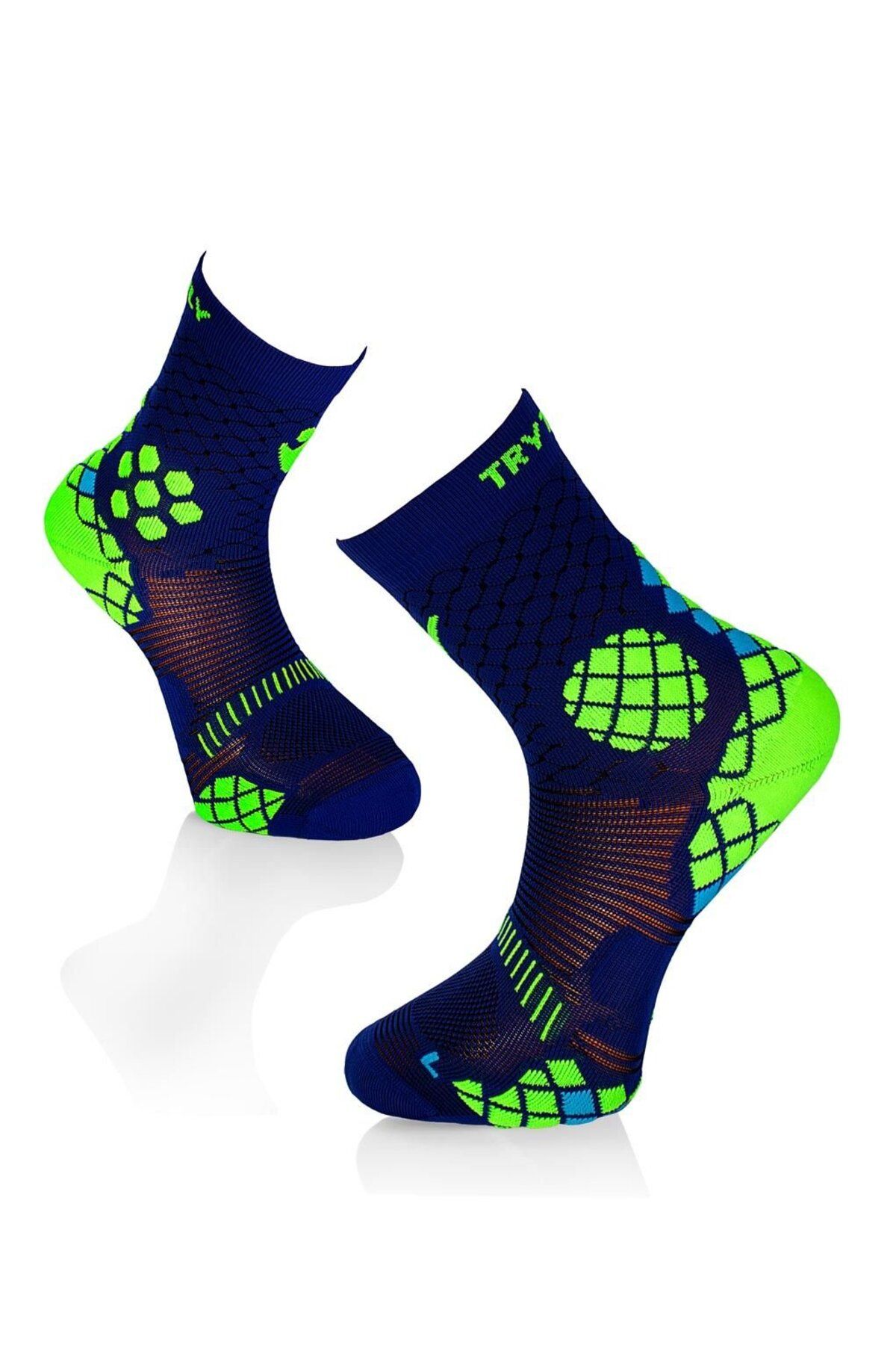 Try to Fly-Compression Running Socks Blue Yellow 1