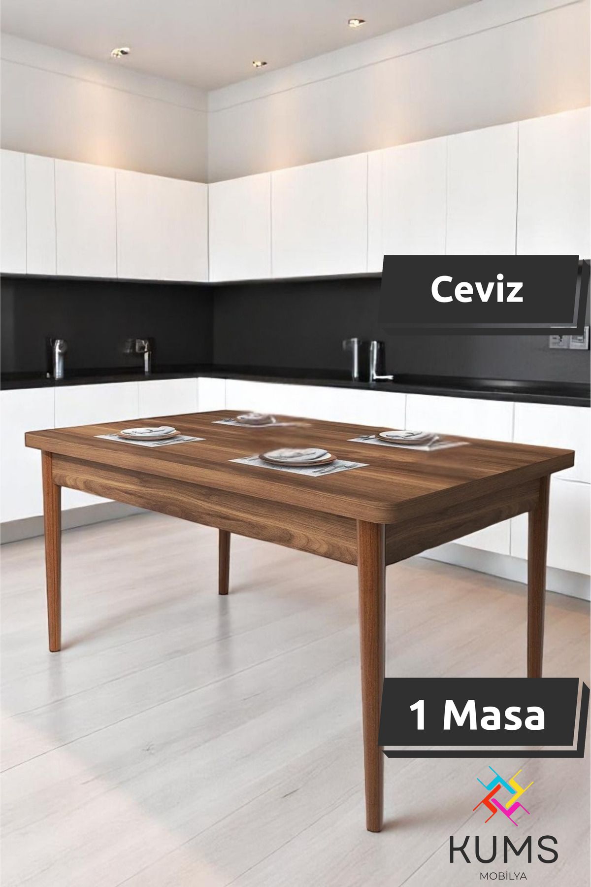 KUMS 4 Kişilik Yemek Masası 70x110 cm Ahşap Mutfak Masası Sabit