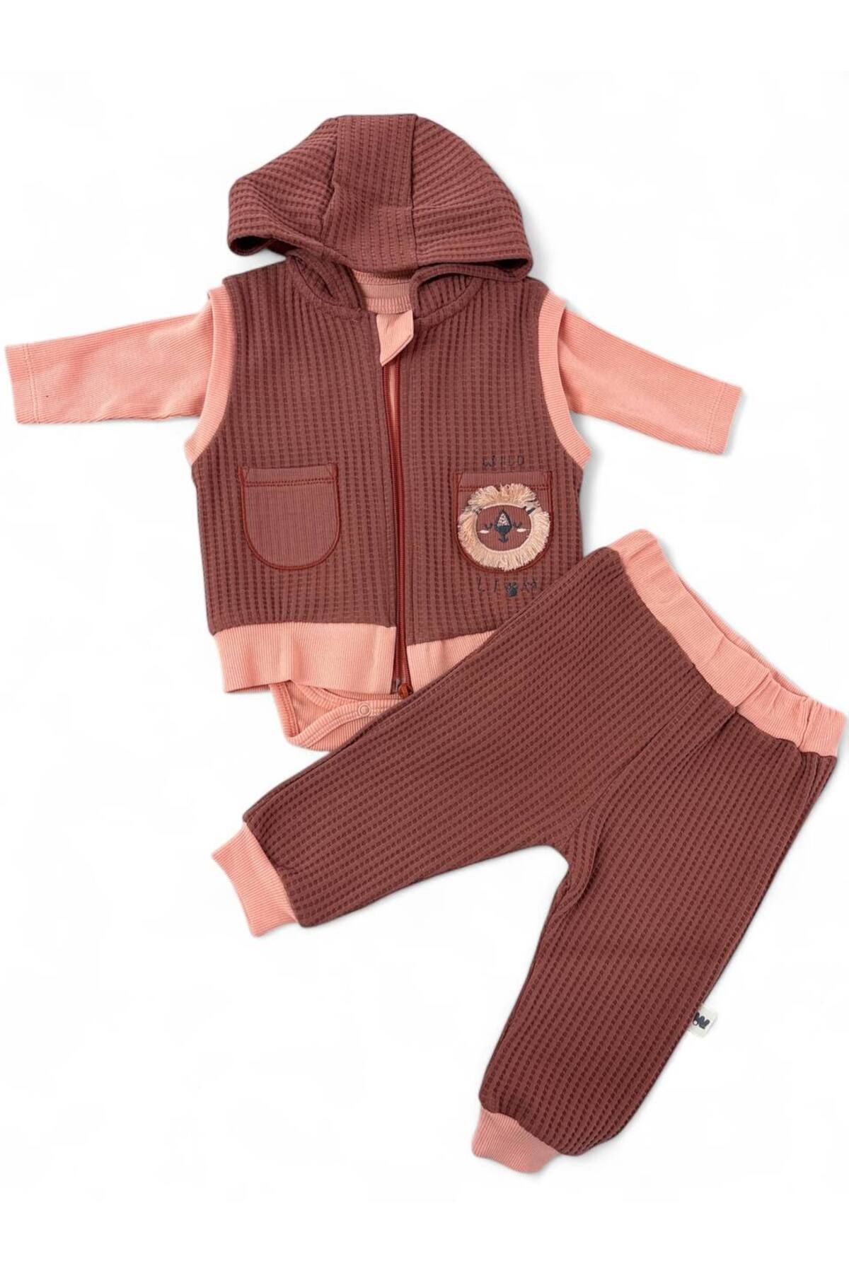WOWOKİDS TAKIM BODY YELEK KAPÜŞONLU PANTOLON WAFFLE+COTTON