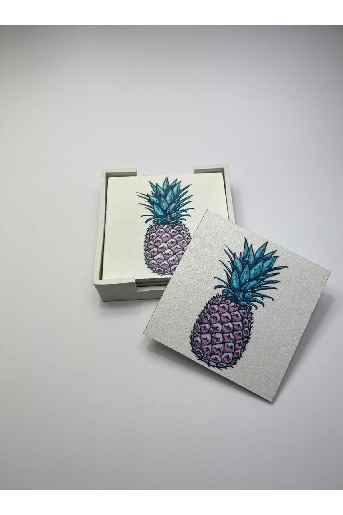 LUXE Ahşap Bardak Altlığı Seti (Kutulu - Ananas Desenli) LXSHP 1055529