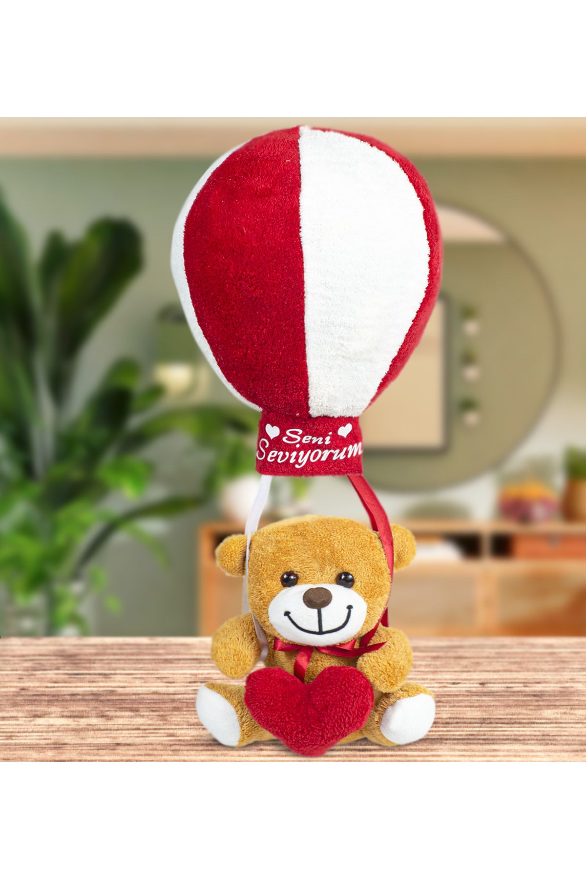 Özgüner Oyuncak Uçan Balonlu Seni Seviyorum Yazılı Peluş Ayıcık