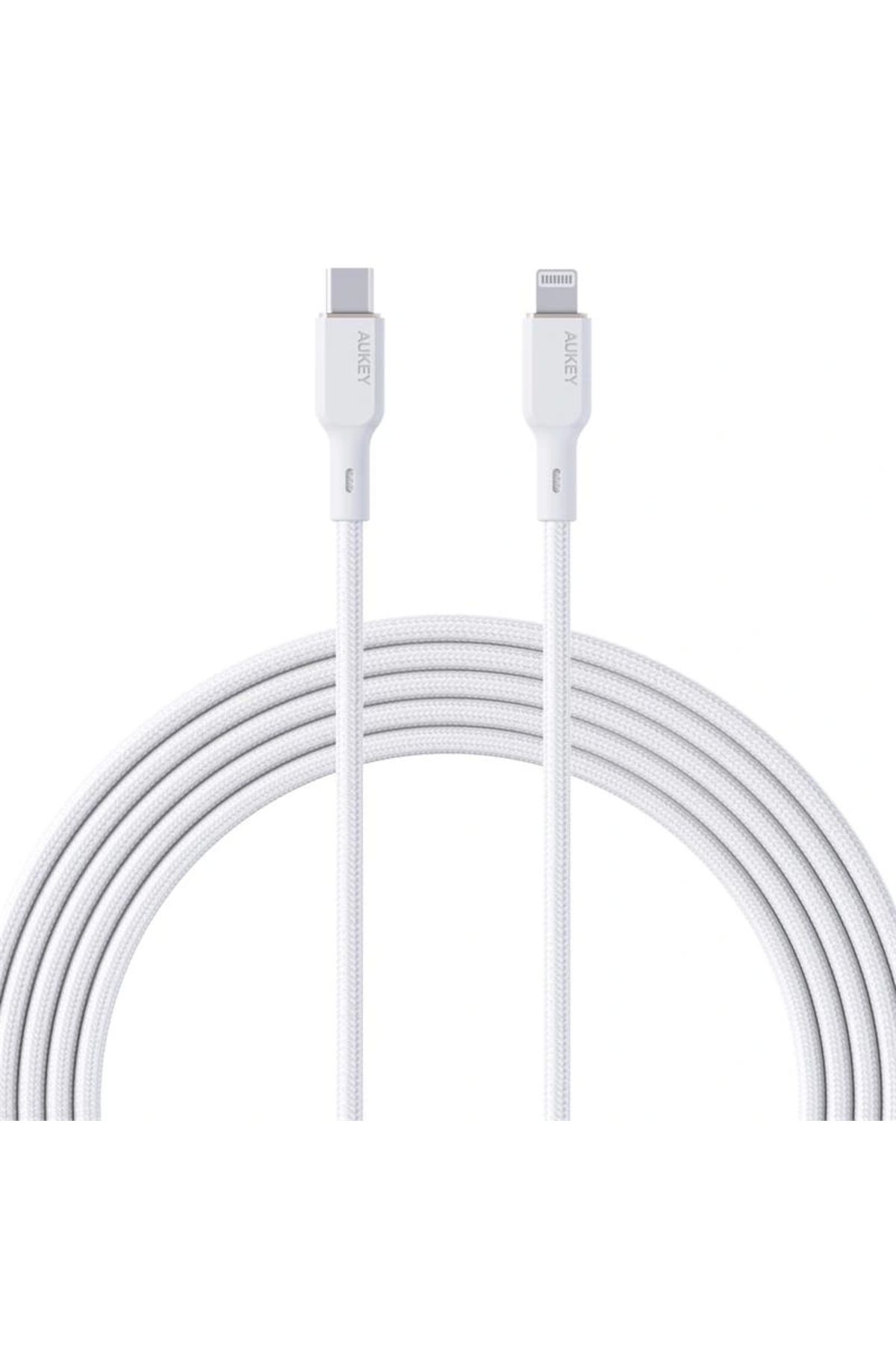 ShopNova AUKEY CB-NCL1-WH NAYLON ÖRGÜLÜ 3A 480MBPS TYPE-C LIGHTNING KABLOSU 1.8MT