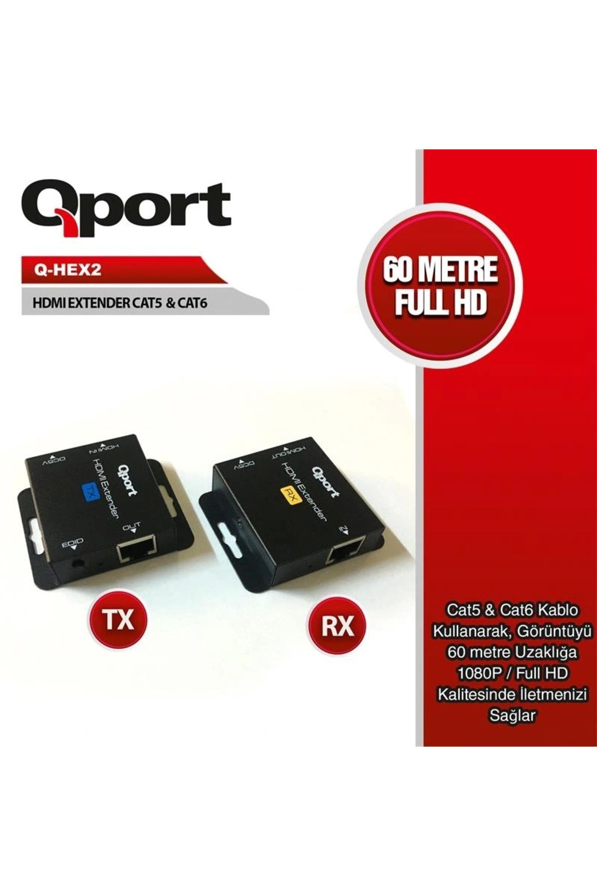 ShopNova QPORT Q-HEX2 HDMI EXTENDER CAT6 60M 2 Lİ PAKET (ADAPTÖR DAHİL)