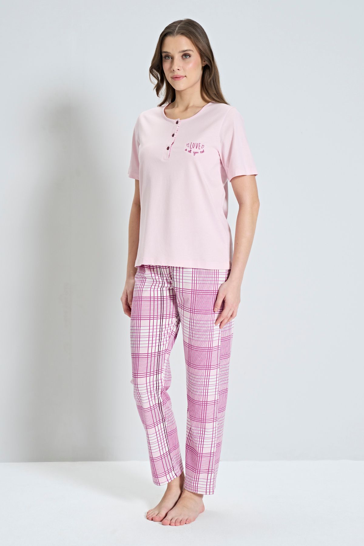 Pijadore Kadın Bisiklet Yaka Altı çizgi Desenli Pijama Takımı