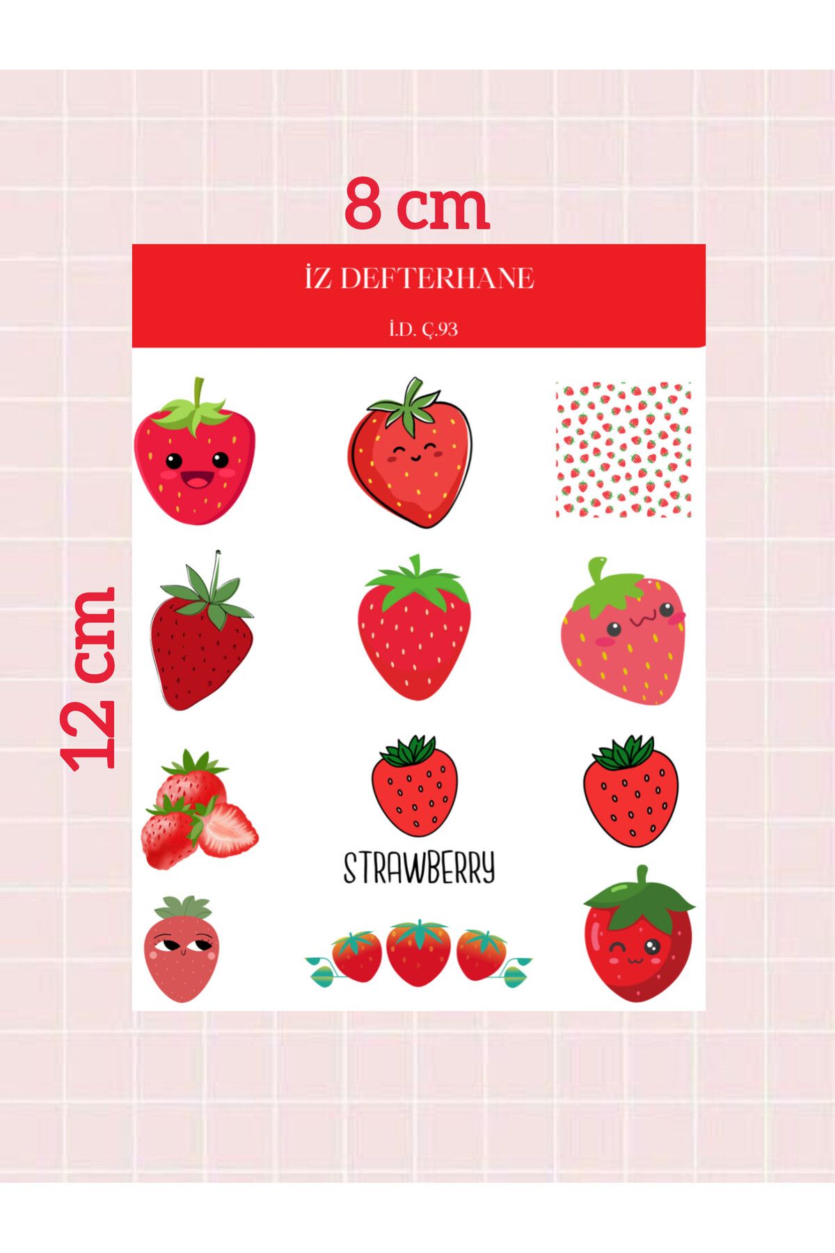 İZ DEFTERHANE Çilek Meyve Çıkartma Sticker (Defter ajanda ve günlük planlayıcılar için uygun)