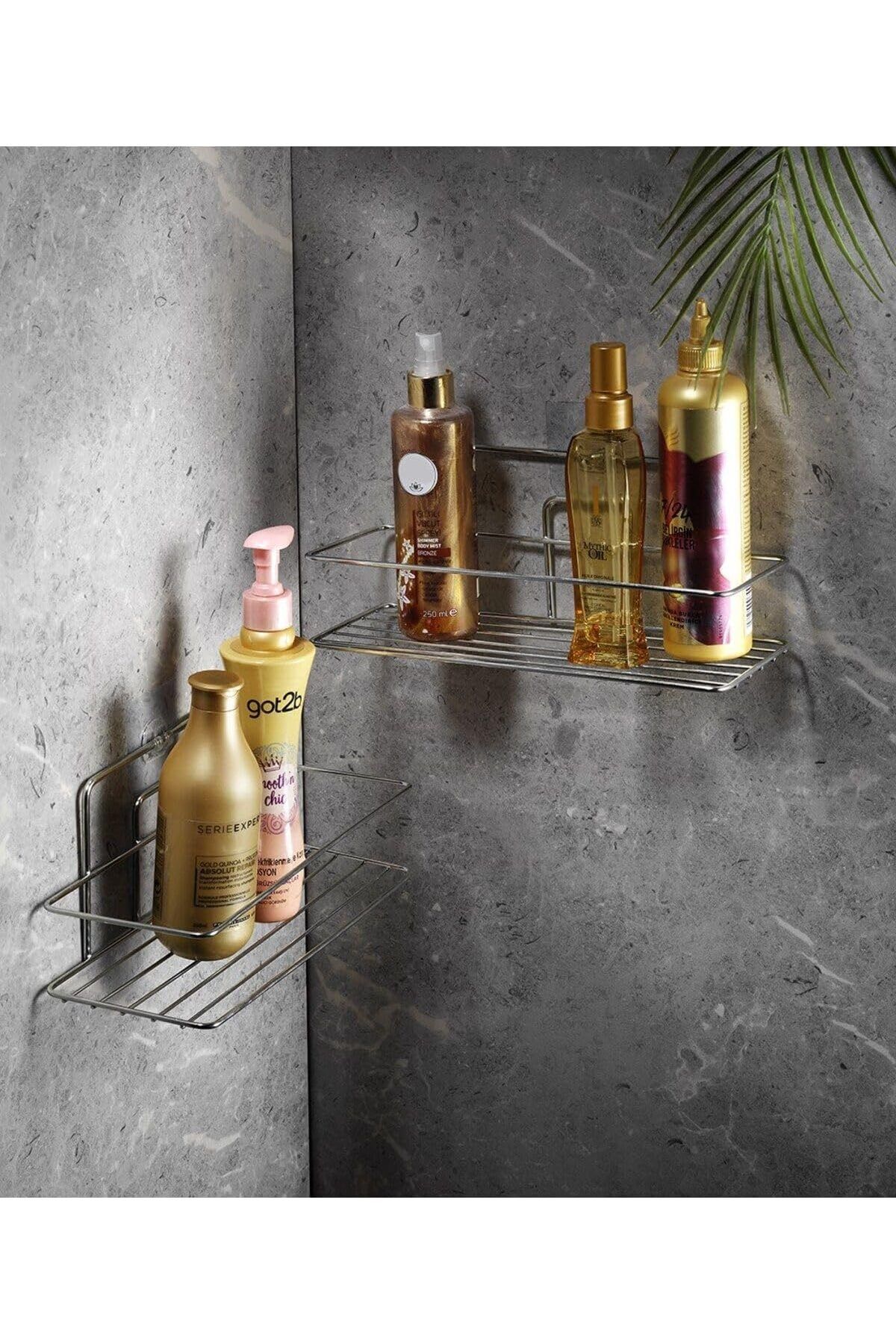 LUXE Haus Yapışkanlı Banyo Düzenleyici Şampuanlık Duş Rafı Krom 2 Adet Tş-01 LXSHP 1055529