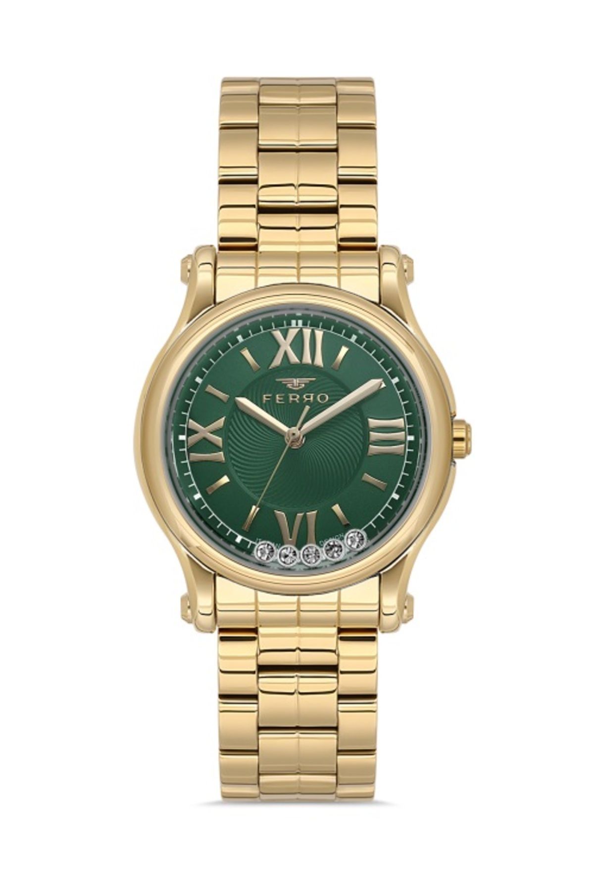 FERRO FL21478AWT-B6 Quartz Çelik Altın Rengi Yeşil Kadran 32 mm Kadın Kol Saati