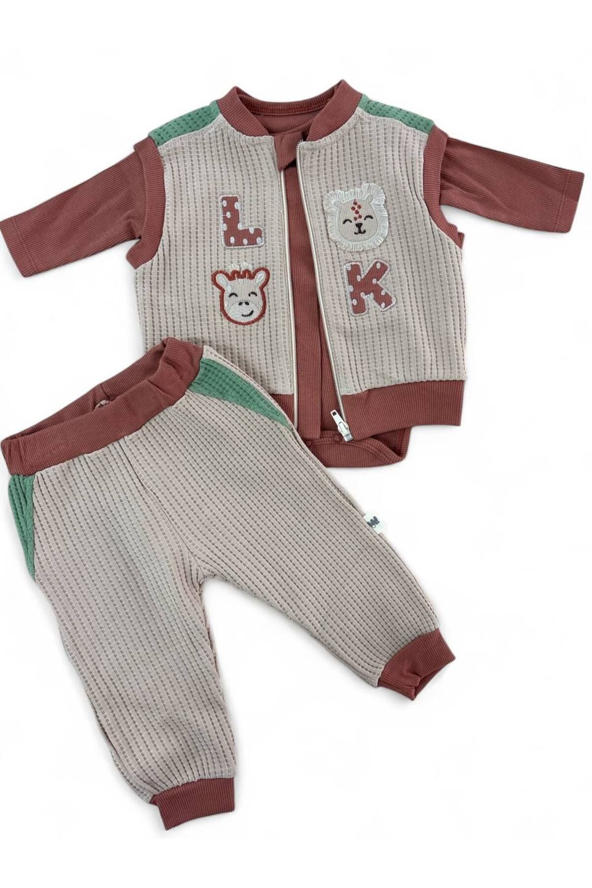 WOWOKİDS TAKIM BODY YELEK KAPÜŞONLU PANTOLON VAFFLE