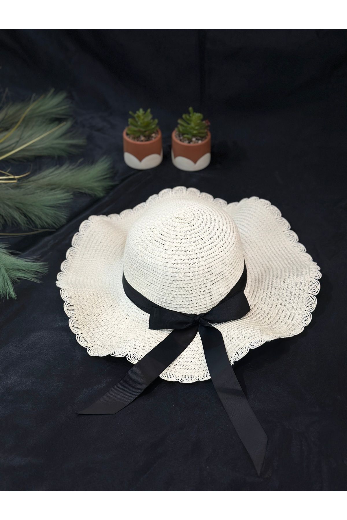 mahsel shop Volanlı hasır plaj şapkası