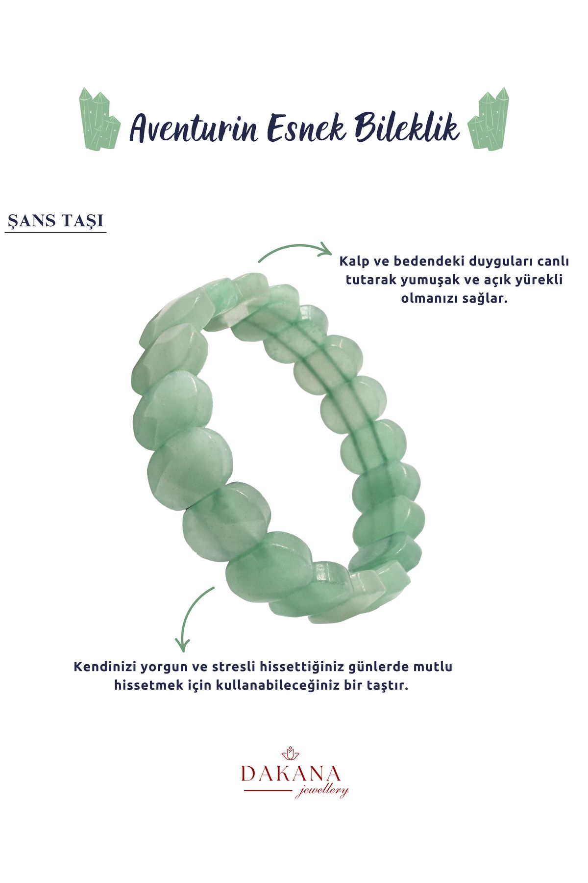 DAKANA JEWELLERY Sertifikalı Faset Kesim Aventurin Doğal Taş Bileklik
