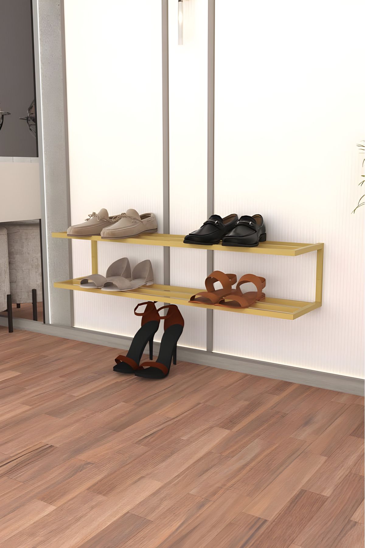 Grandmix Duvar Montajlı Metal Ayakkabılık Modern Ayakkabı Düzenleyici Antre & Hol Toparlayıcı 22x70x20 Cm