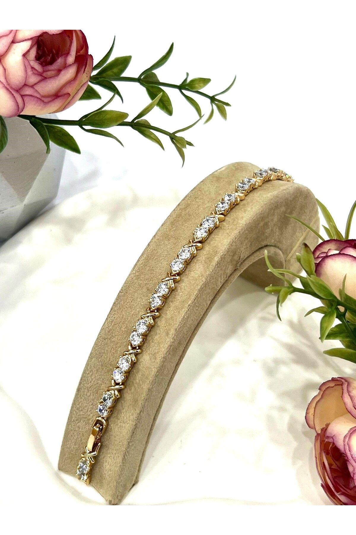 masal takı&aksesuar XUPING XoX Zirkon Taşlı Çelik Bileklik (18K Gold/17-19cm)