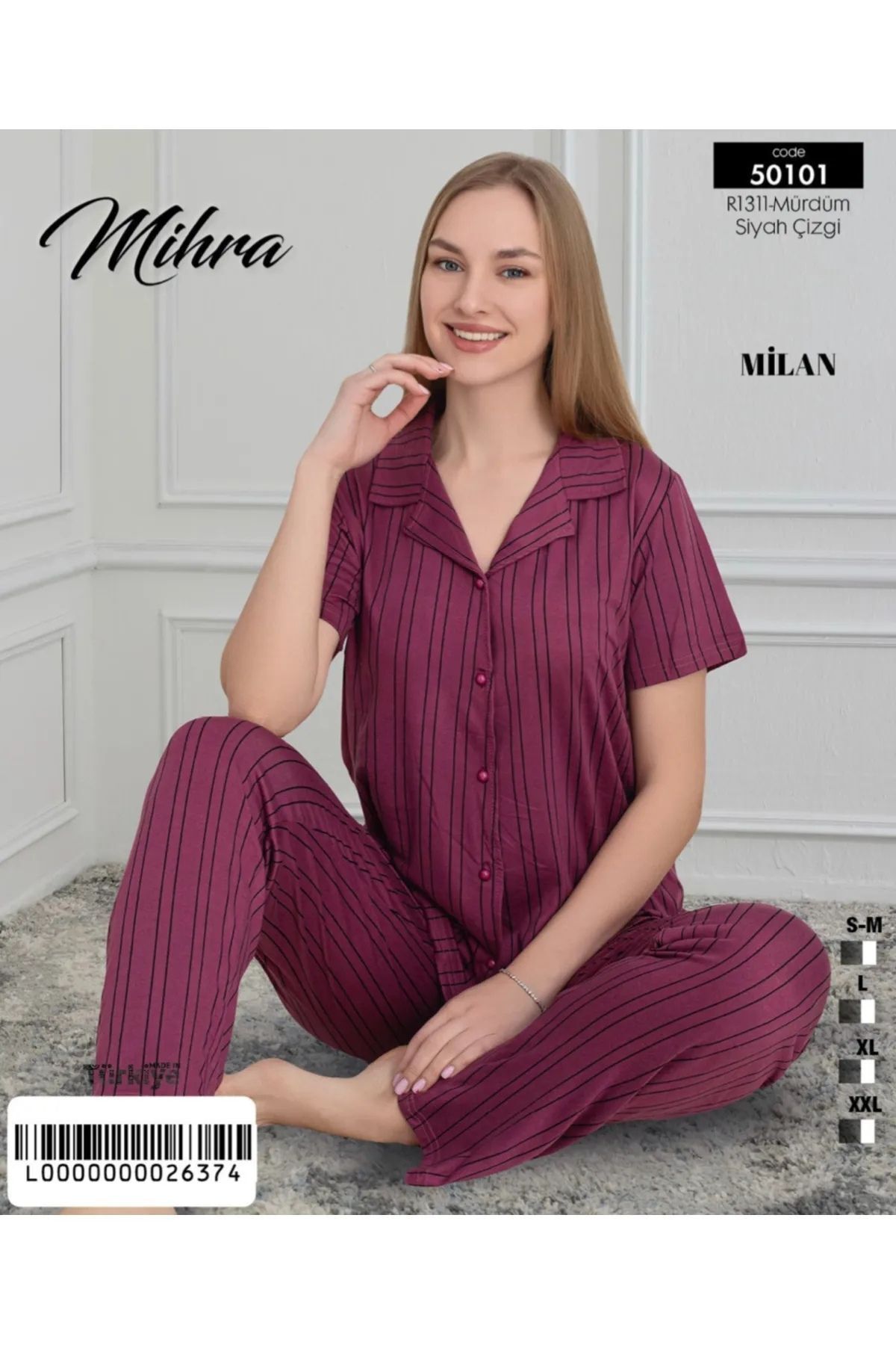 Mihra Mürdüm Çizğili Kadın Pijama Takımı