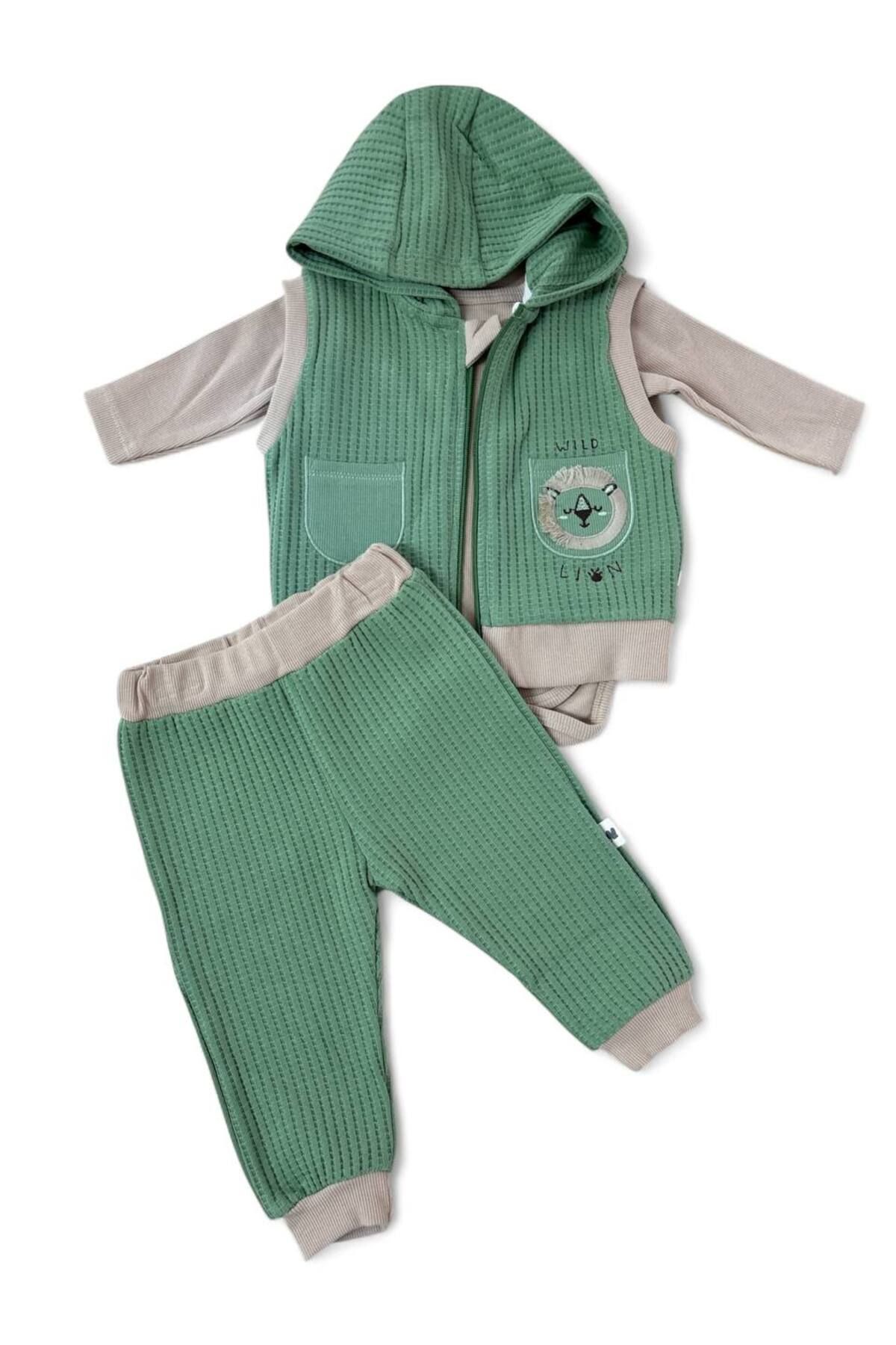 WOWOKİDS TAKIM BODY YELEK KAPÜŞONLU PANTOLON WAFFLE+COTTON