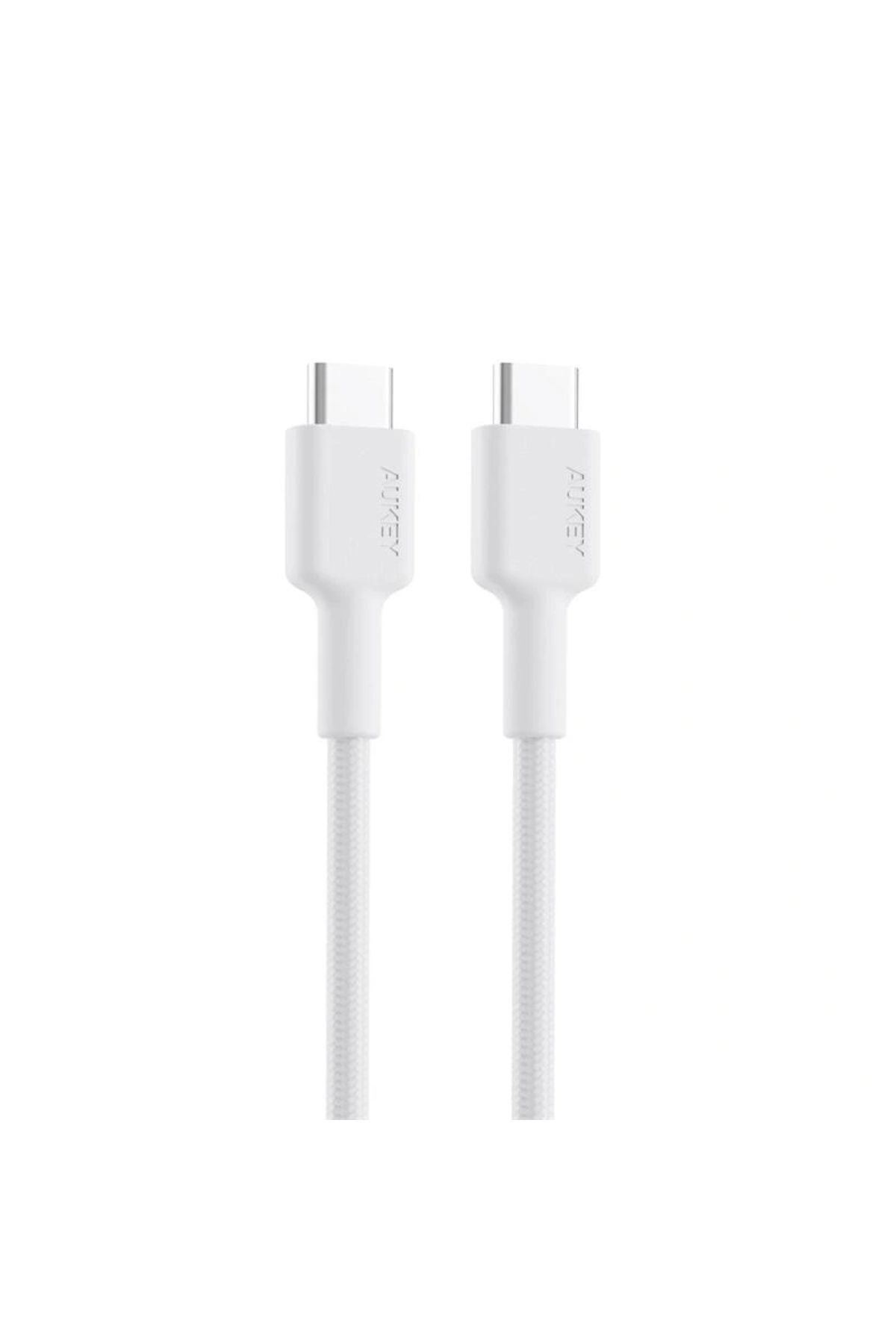 ShopNova AUKEY CB-CD45-WH PD NAYLON ÖRGÜLÜ TYPE-C TYPE-C ŞARJ KABLOSU 0.9MT