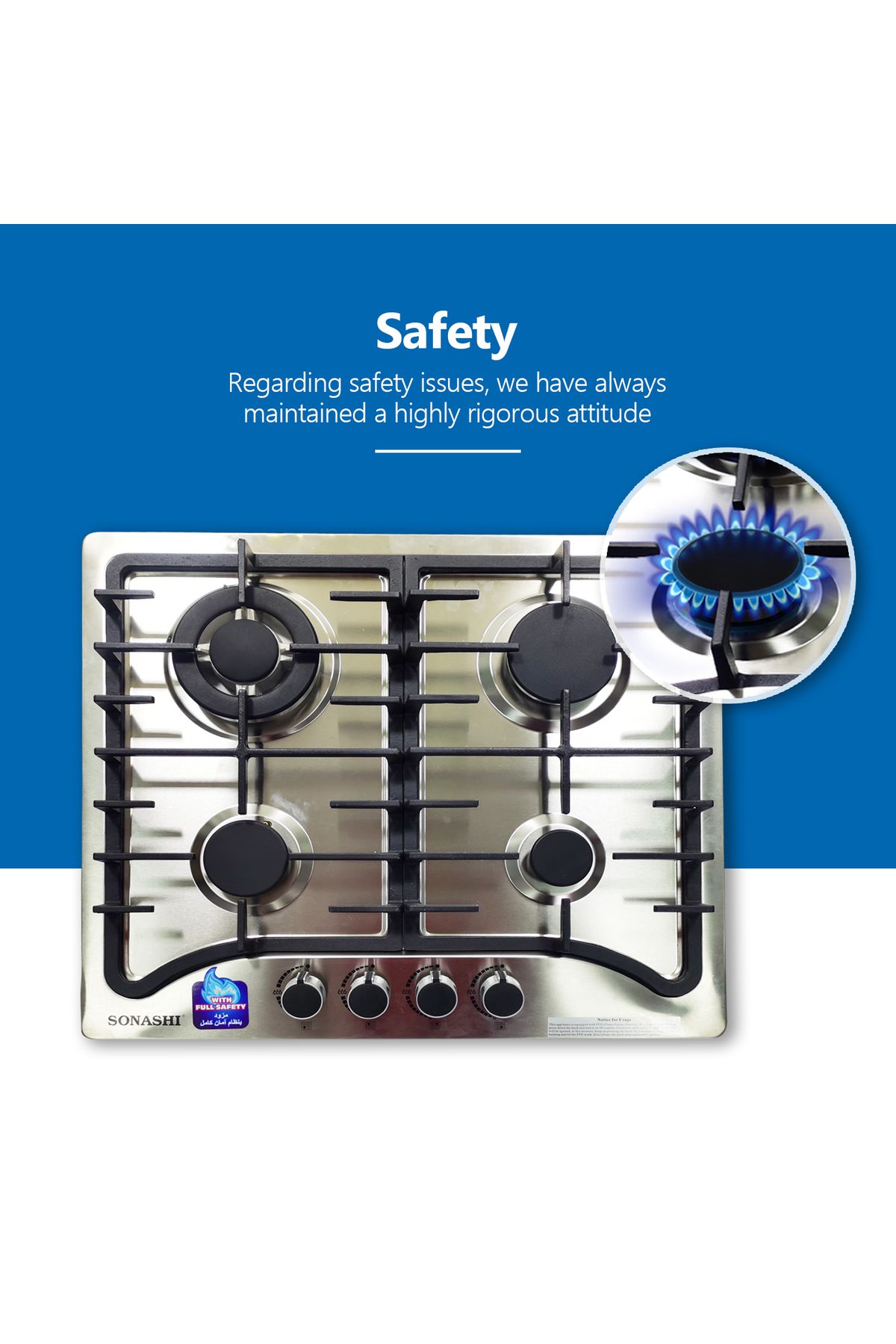 sonashi-4-burner Gas Hob - 60 Cms | Featured With Front Control Panel And Cast Iron Pan Stand | Gas Hob With 5