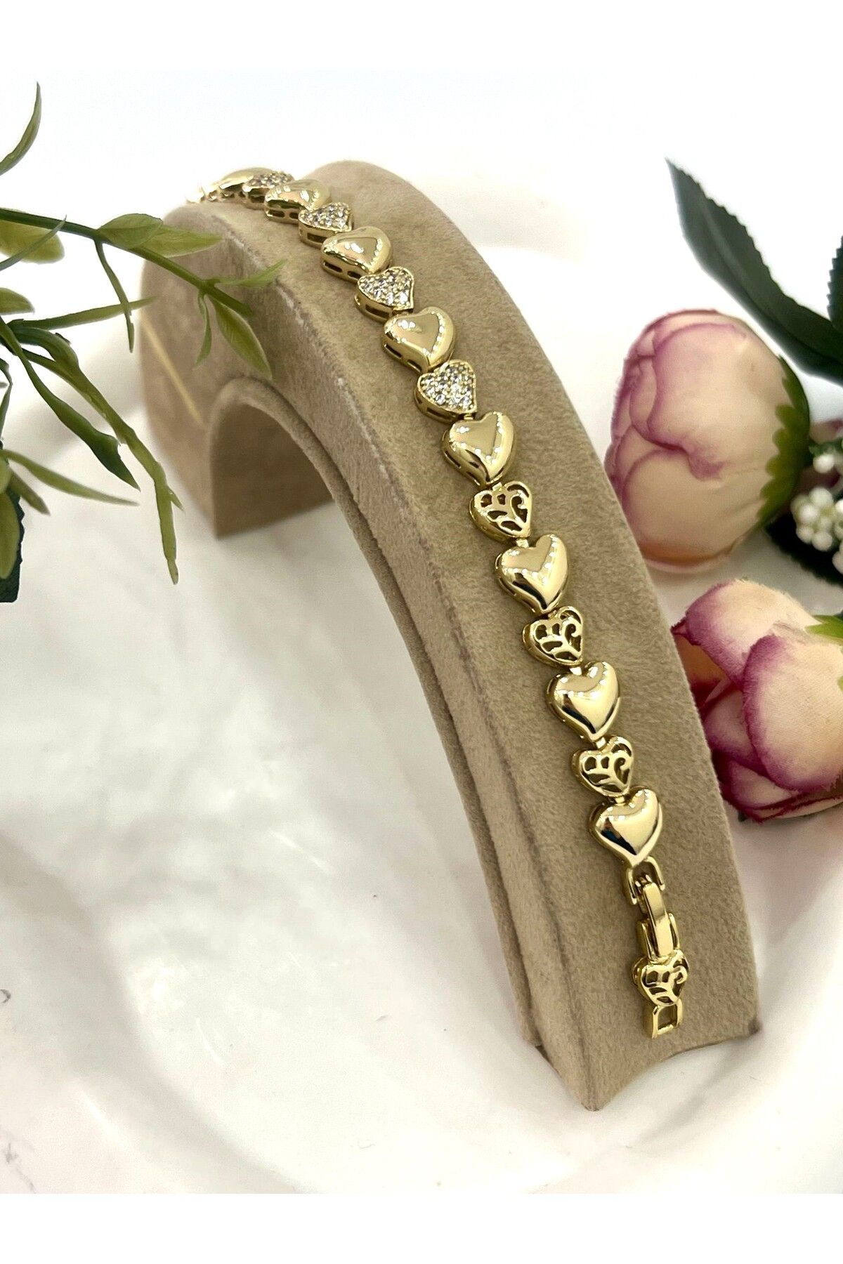 masal takı&aksesuar XUPING Zirkon Taşlı Kalp Detay Bileklik (14K Gold/17-19cm)