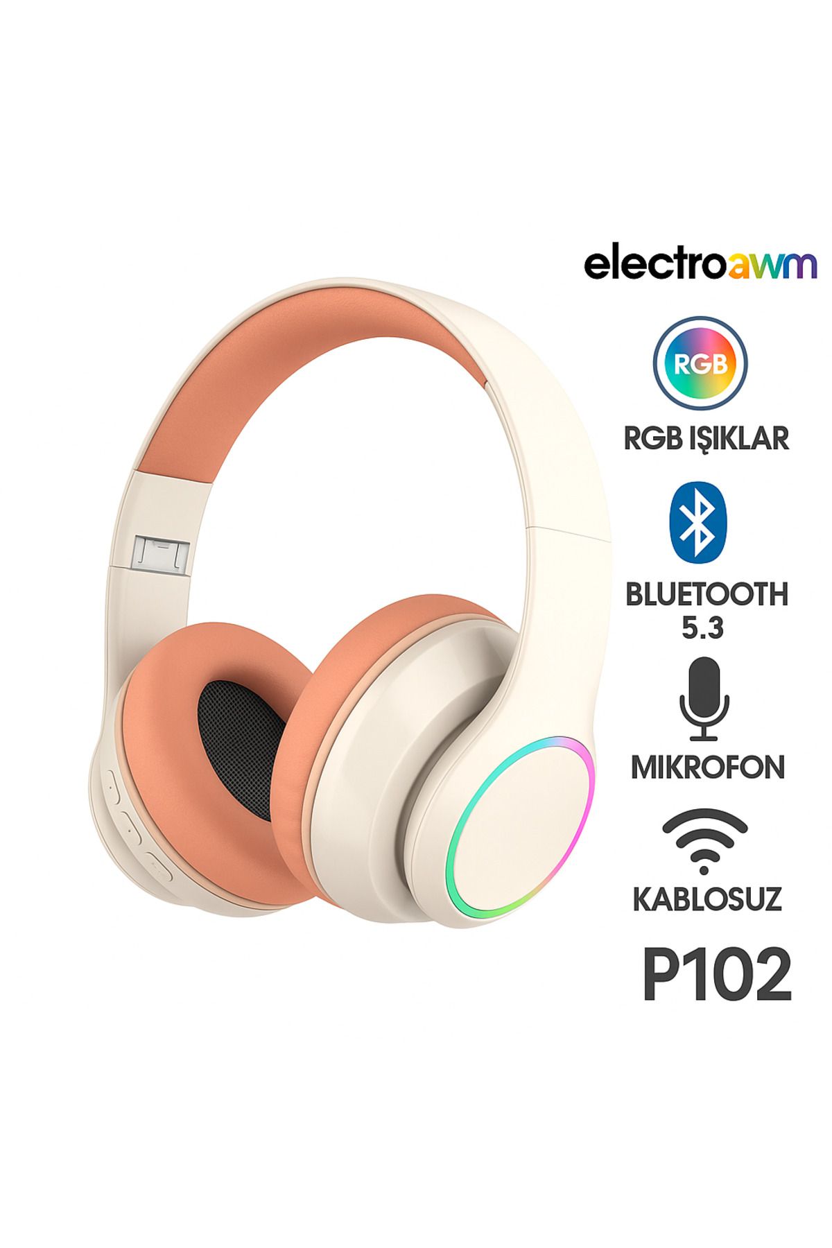 electroawm Müziği Hisset, Tarzını Yansıt! RGB Işıklı Kablosuz Kulaklık P102