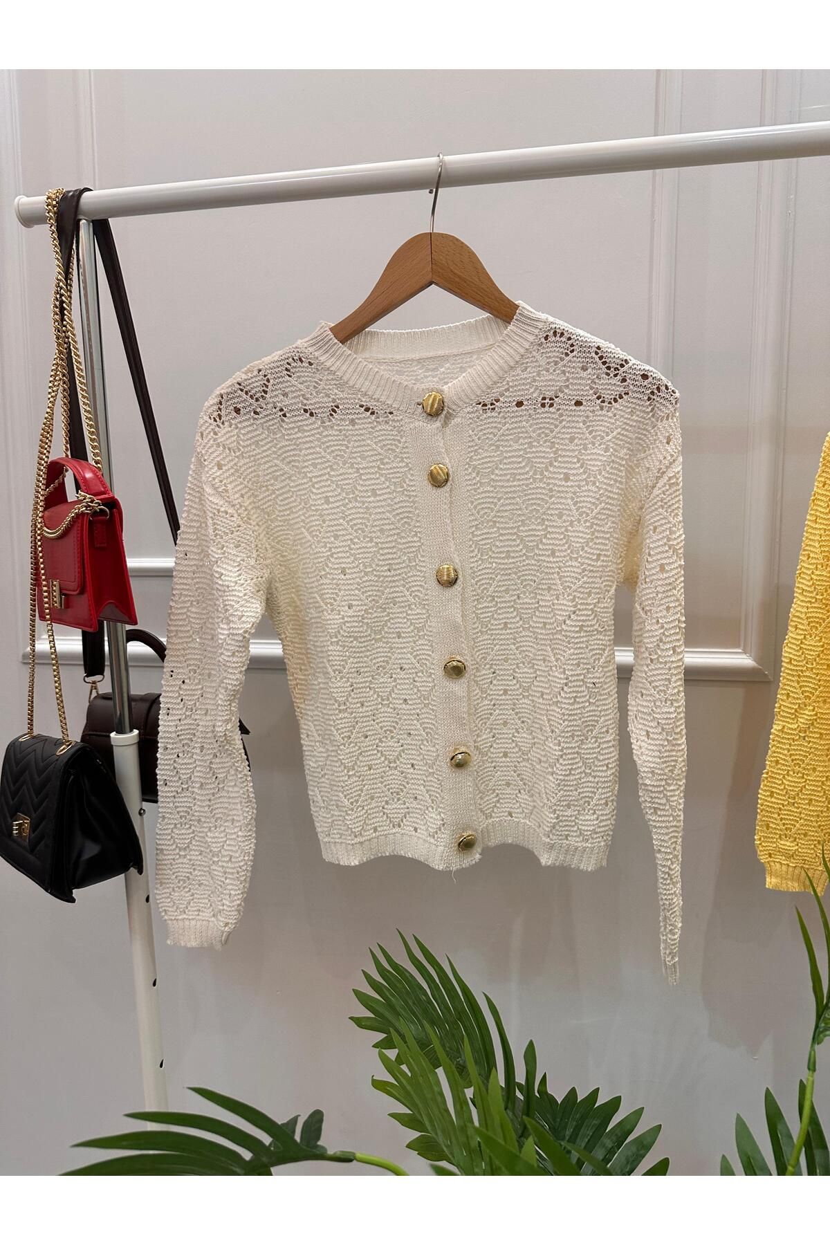Butik Ajurlu Düğmeli Mevsimlik Triko Hırka BK-4383