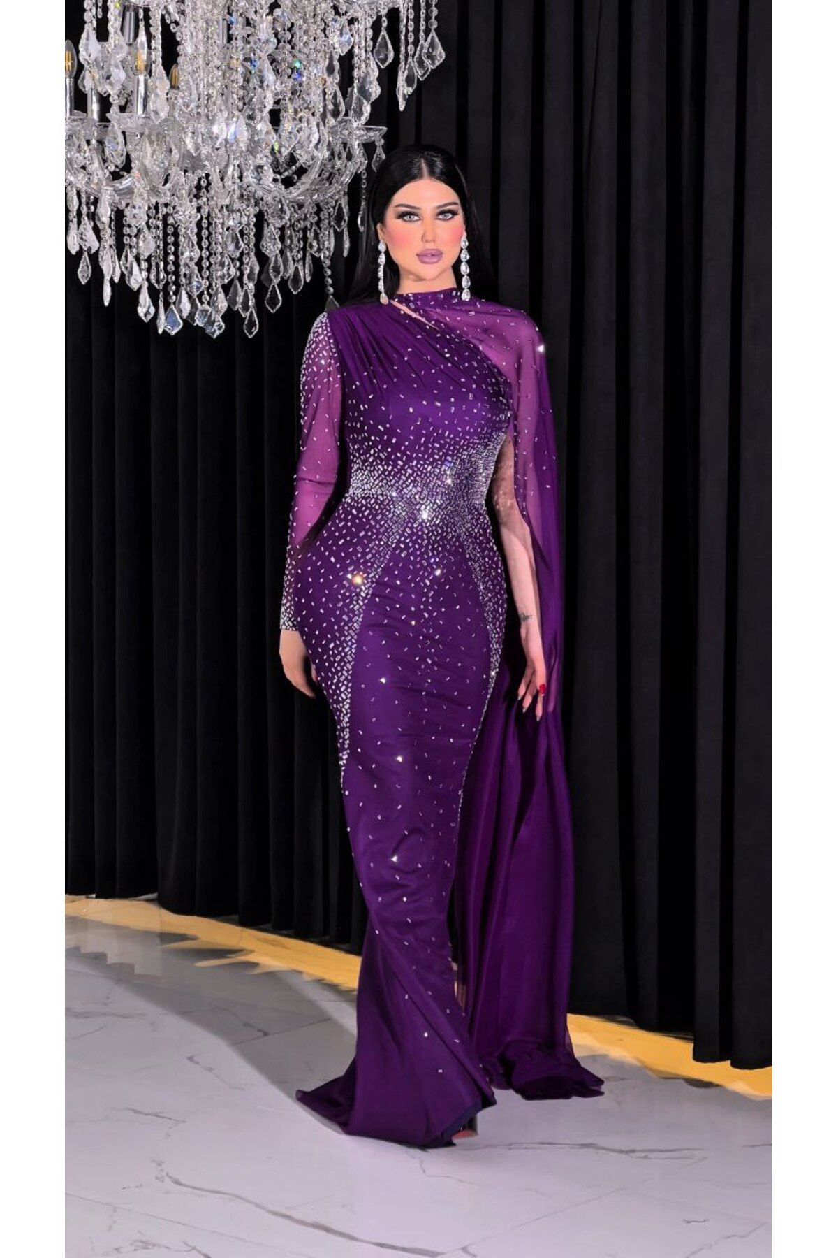 ZENABİYEM Zena Fashion Tek Omuz Kuşaklı Balık Abiye Elbise