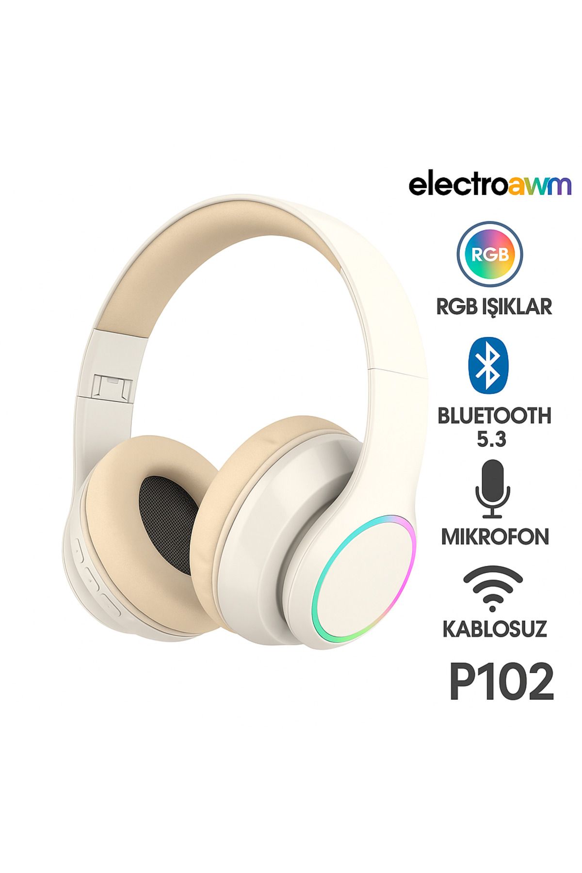 electroawm Müziği Hisset, Tarzını Yansıt! RGB Işıklı Kablosuz Kulaklık P102