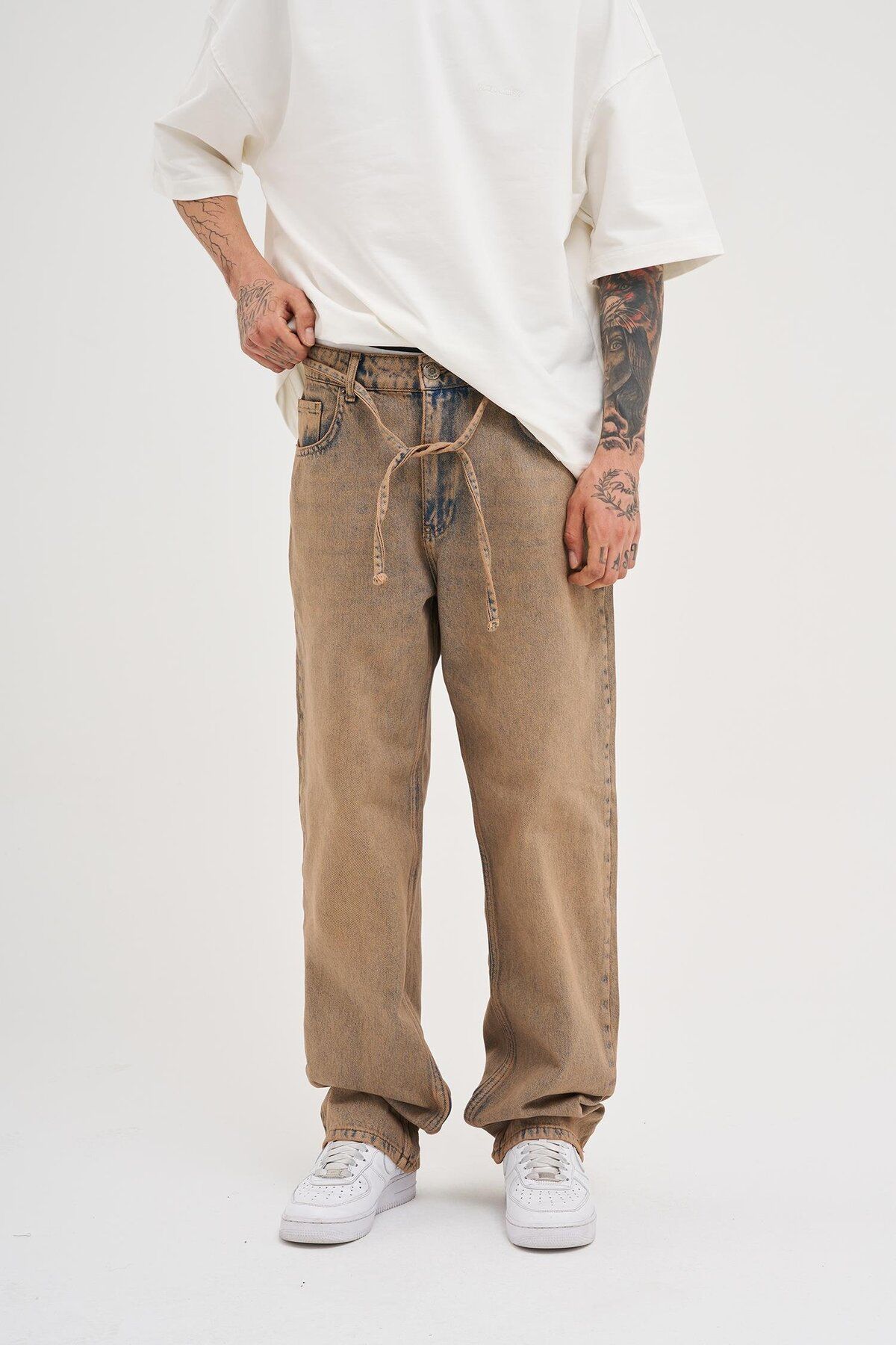 Machinist Erkek Oversize Baggy Yıkamalı Dark Beige Jean