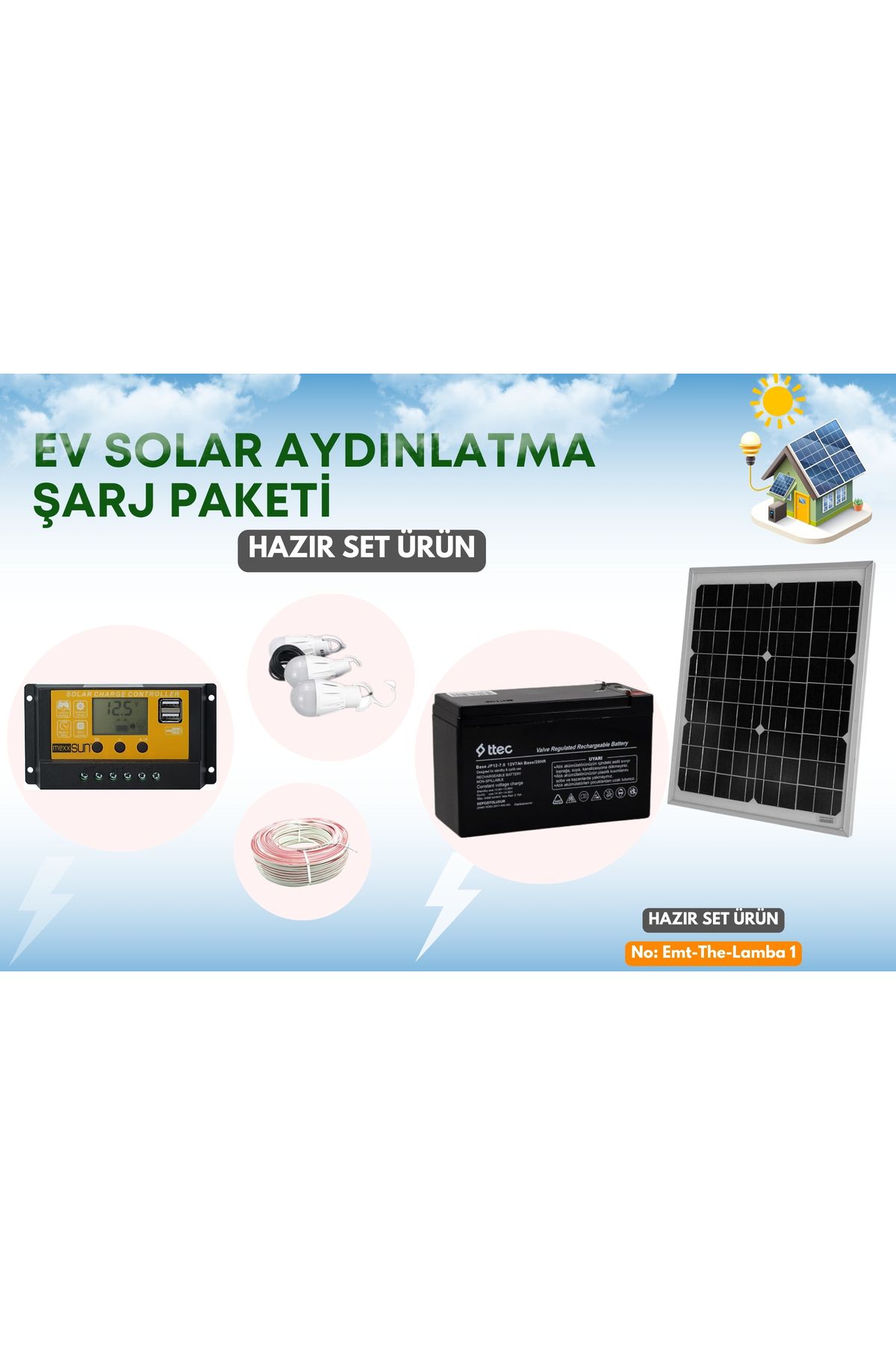 TNL Kamp ve Piknik için Solar Güneş Enerjili Lamba ve Şarj Seti