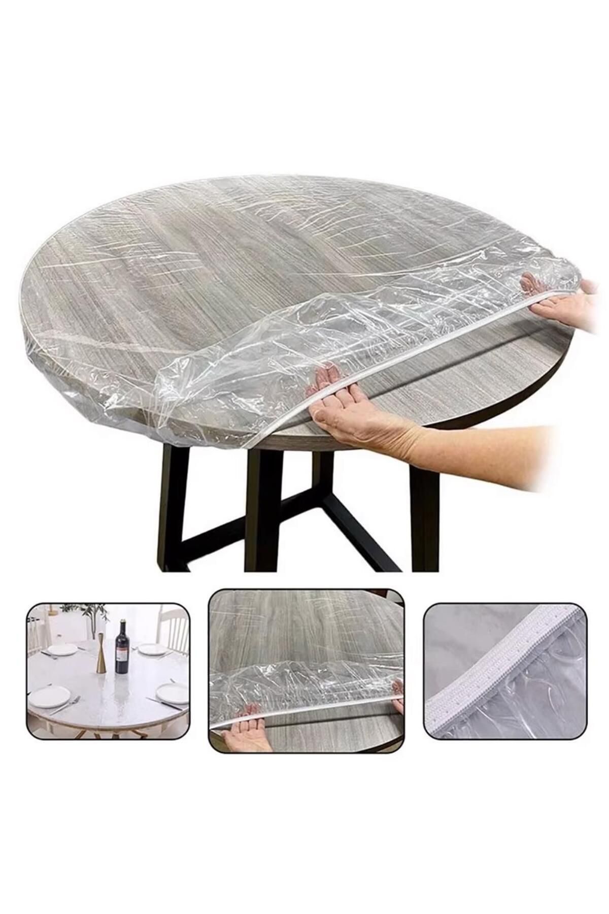 SUNUP SN-24899 Pvc Şeffaf Yuvarlak Masa Örtüsü Su Geçirmez Alez Etkinlik Örtüsü 10 Adet 120cm