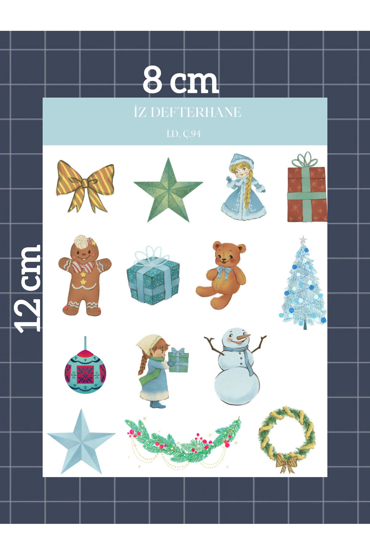 İZ DEFTERHANE Kardan Adam Mavi Yılbaşı Çıkartma Sticker (Defter, ajanda ve günlük planlayıcılar için uygun)