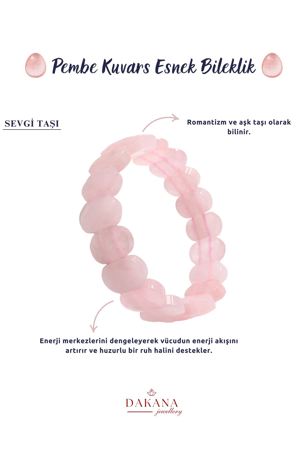 DAKANA JEWELLERY Sertifikalı Faset Kesim Pembe Kuvars Doğal Taş Bileklik