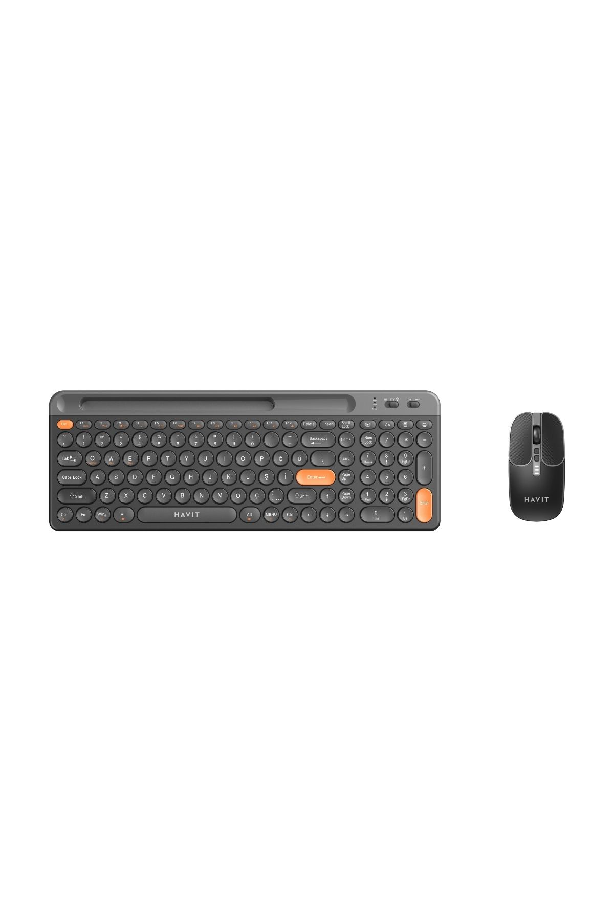 Havit KB835WB Kablosuz Klavye ve Mouse Seti | Türkçe Q | Bluetooth + 2.4GHz | Sessiz Tuş - Siyah