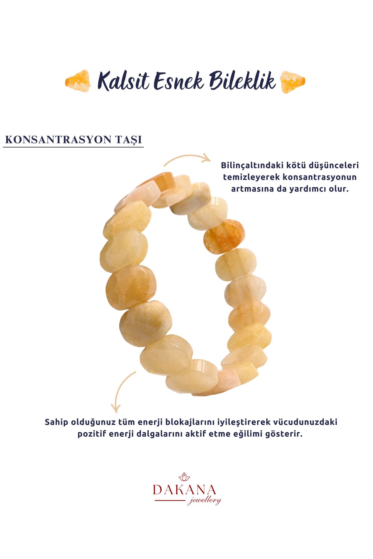 DAKANA JEWELLERY Sertifikalı Faset Kesim Kalsit Doğal Taş Bileklik
