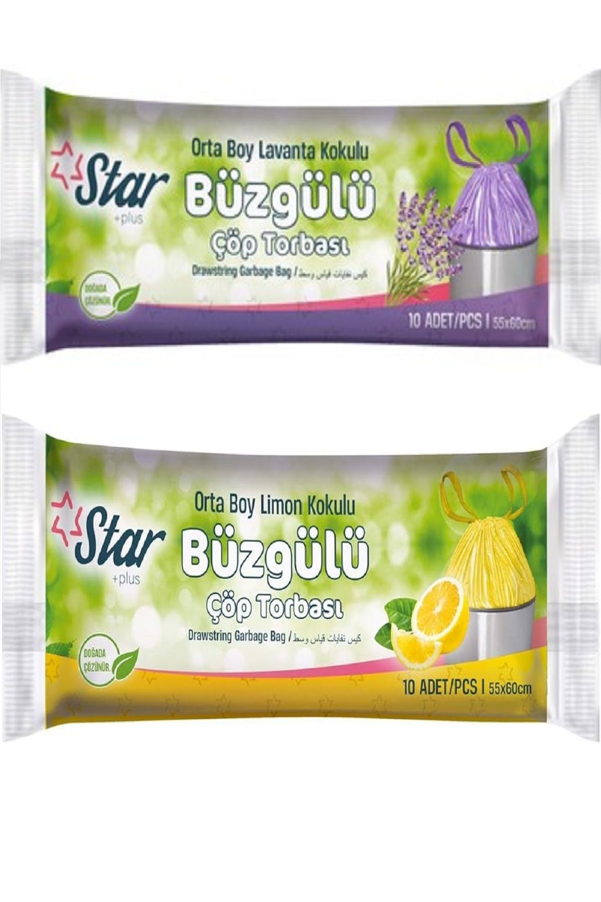 LİZYA BABY Star Plus Büzgülü Çöp Torbası 20 Adet 55x60 Cm Limon ve Lavanta Kokulu Çöp Poşeti
