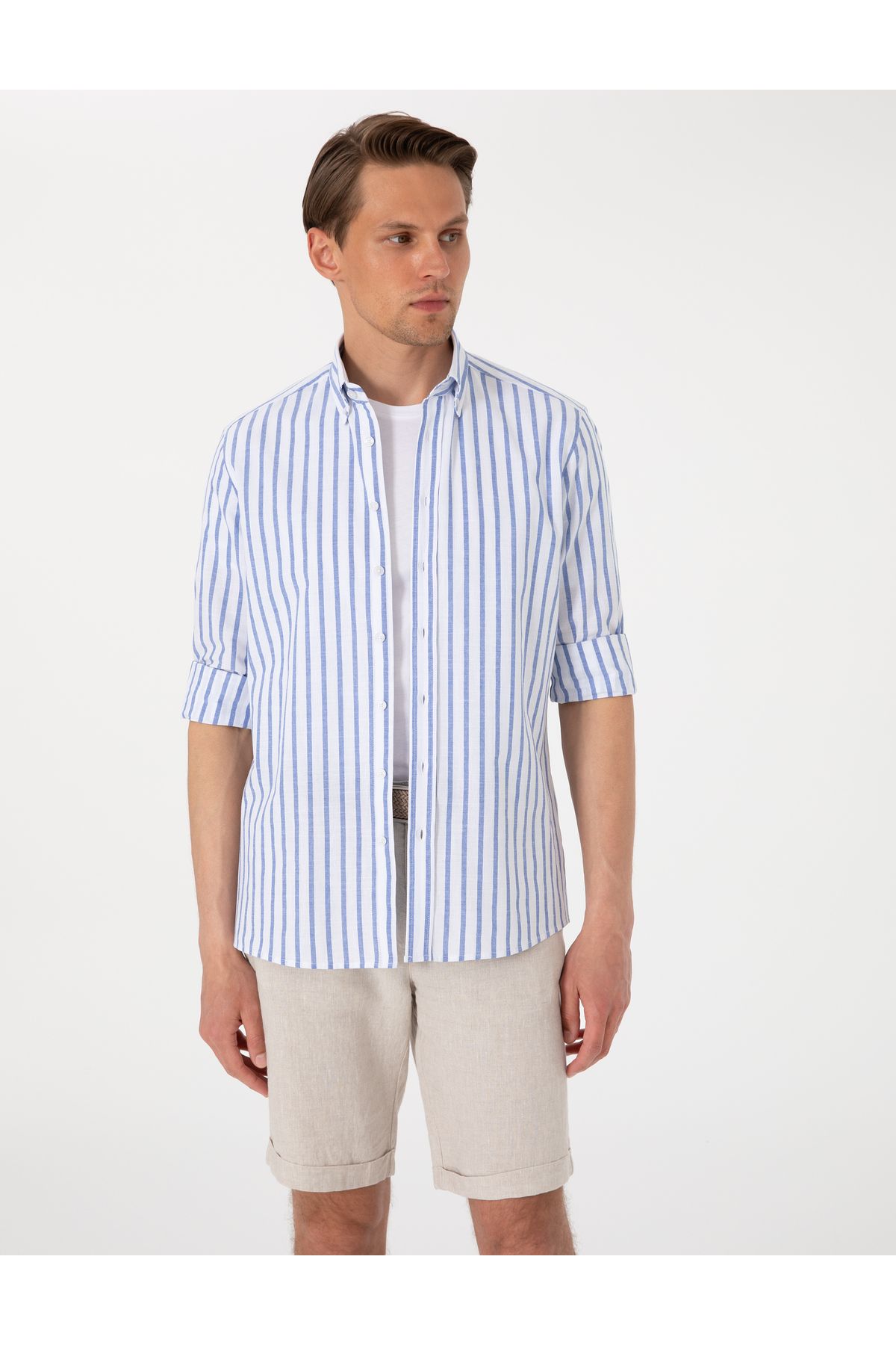 Pierre Cardin Lacivert Regular Fit Çizgili Uzun Kollu Gömlek 50307093-VR033