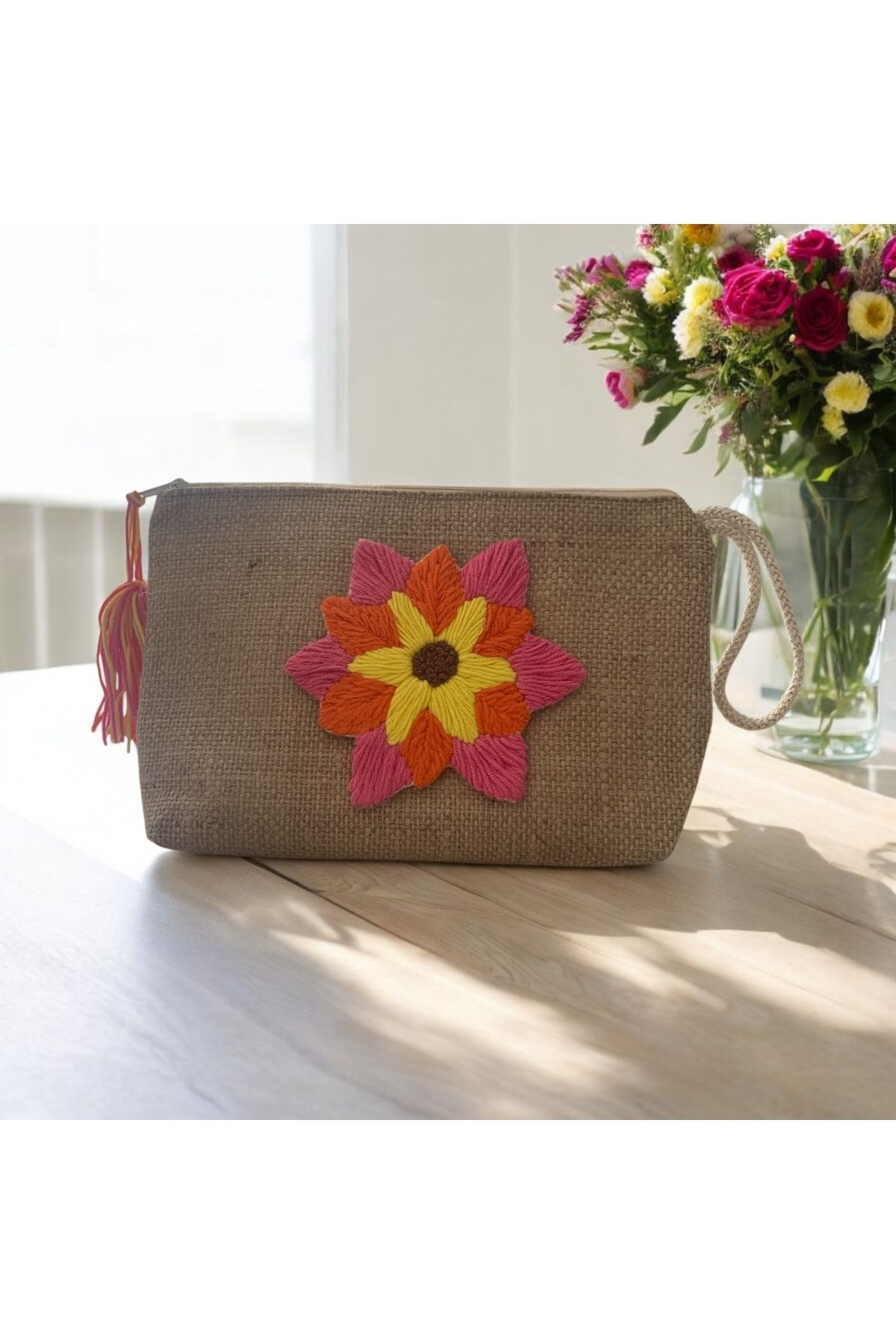 Punchy Design Punch işlemeli jüt clutch